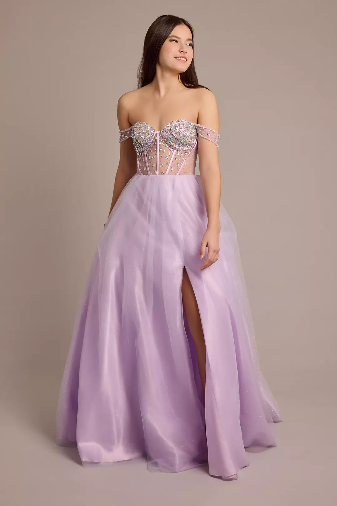 Off-the-Shoulder Illusion Encrusted Ball Gown - Image 4