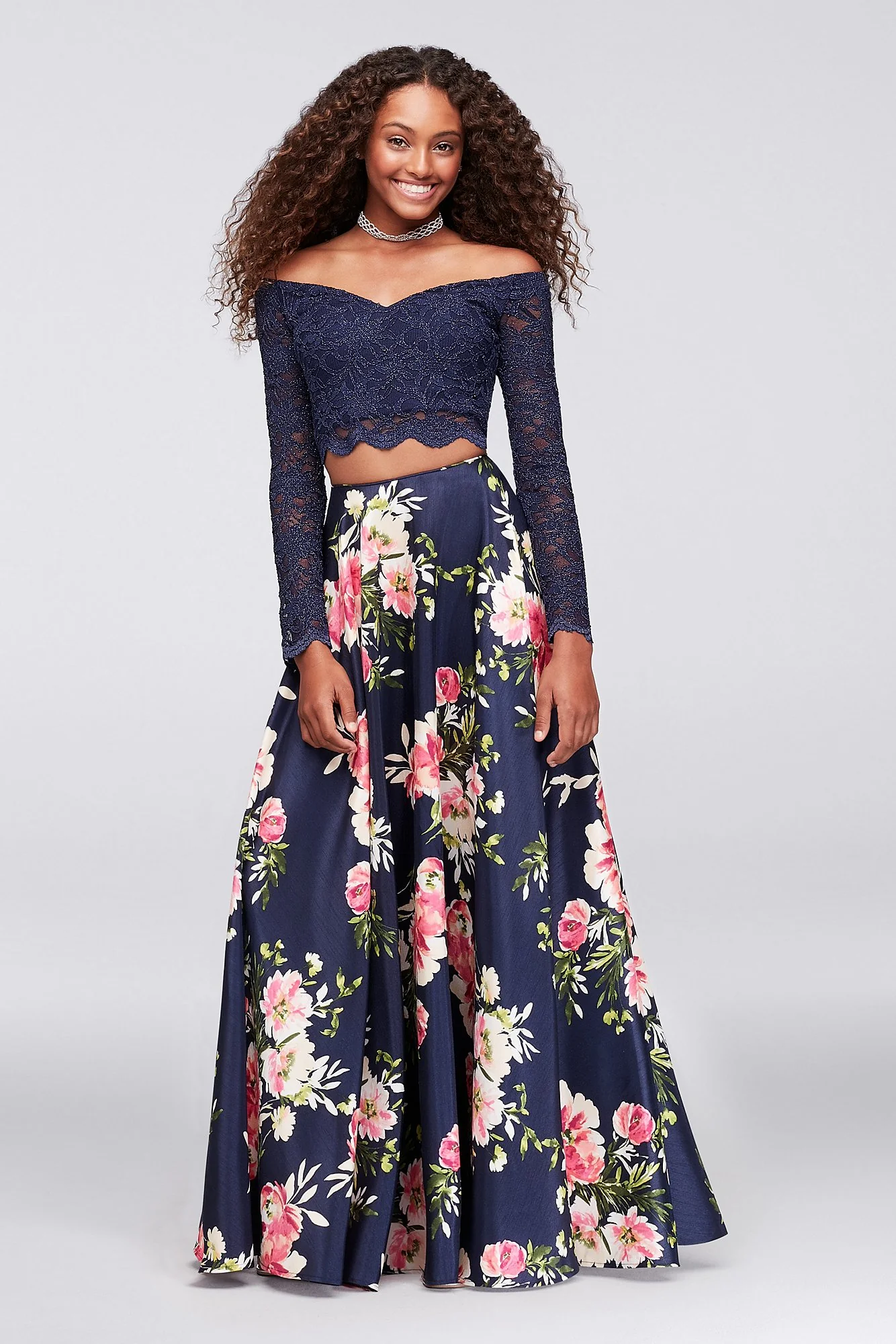 Off-the-Shoulder Lace and Shantung Two-Piece Dress - Image 2
