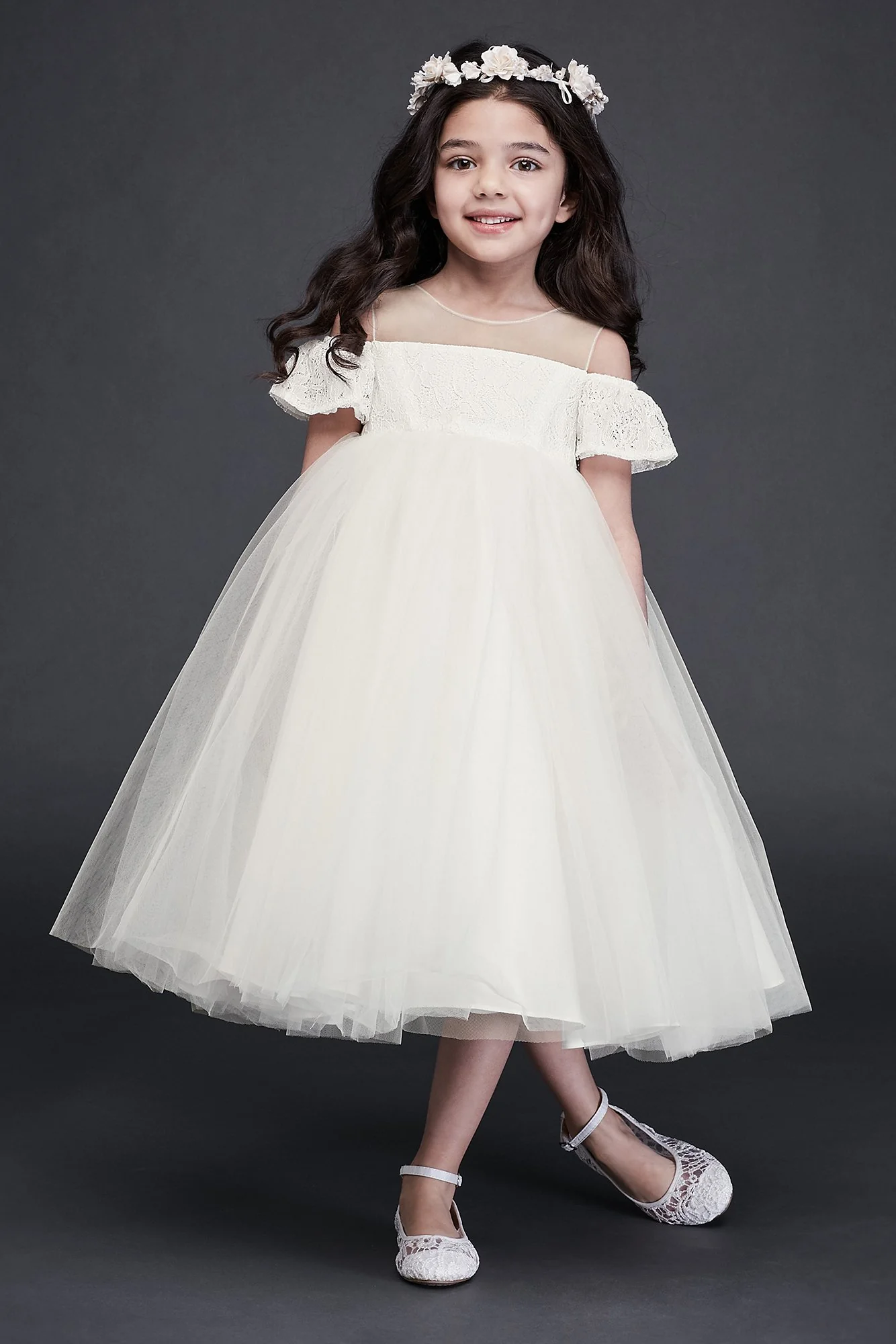 Off the Shoulder Lace and Tulle Flower Girl Dress