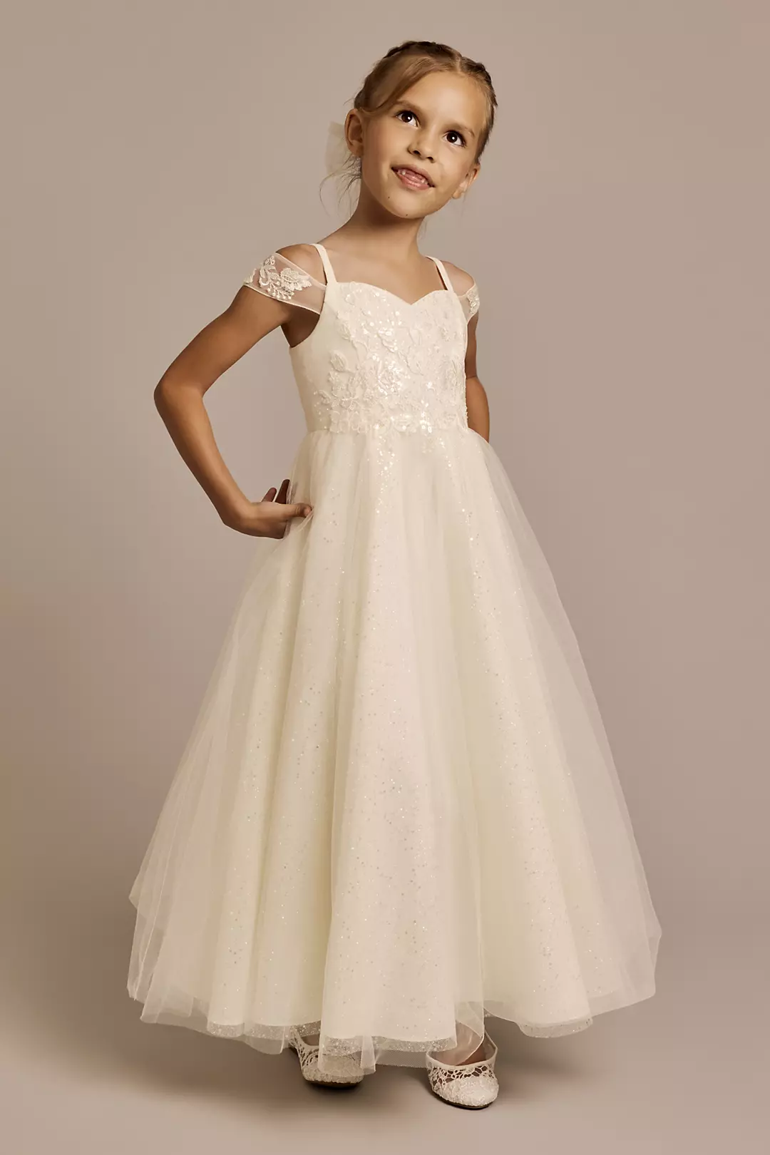 Off-the-Shoulder Lace and Tulle Flower Girl Dress - Image 7