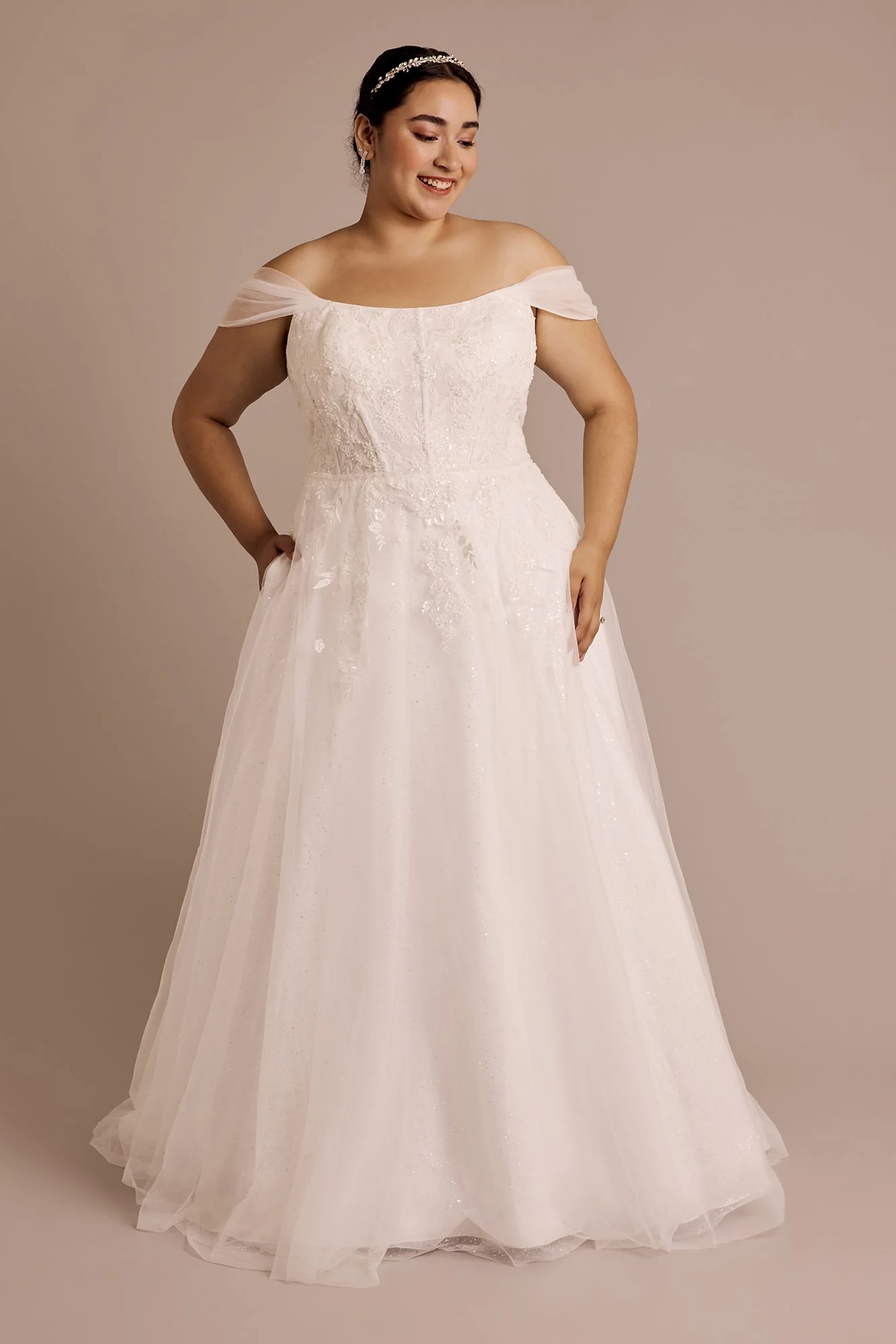 Off-the-Shoulder Lace Applique A-Line Dress - Image 4