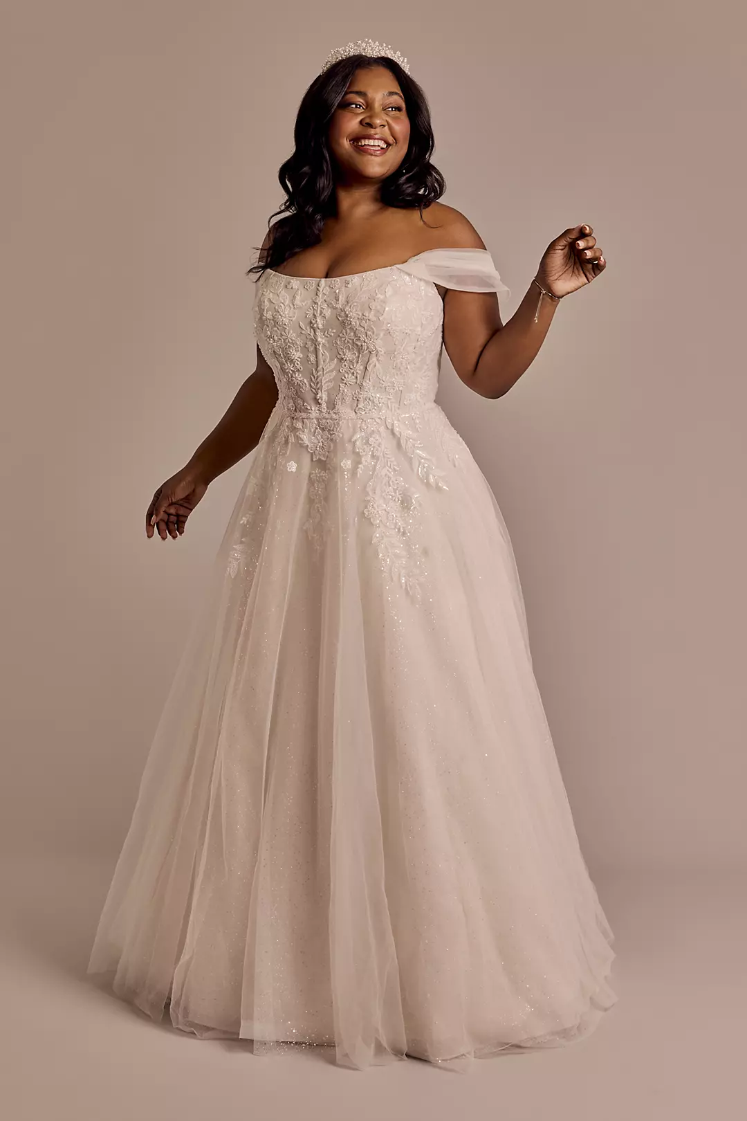 Off-the-Shoulder Lace Applique A-Line Dress - Image 9