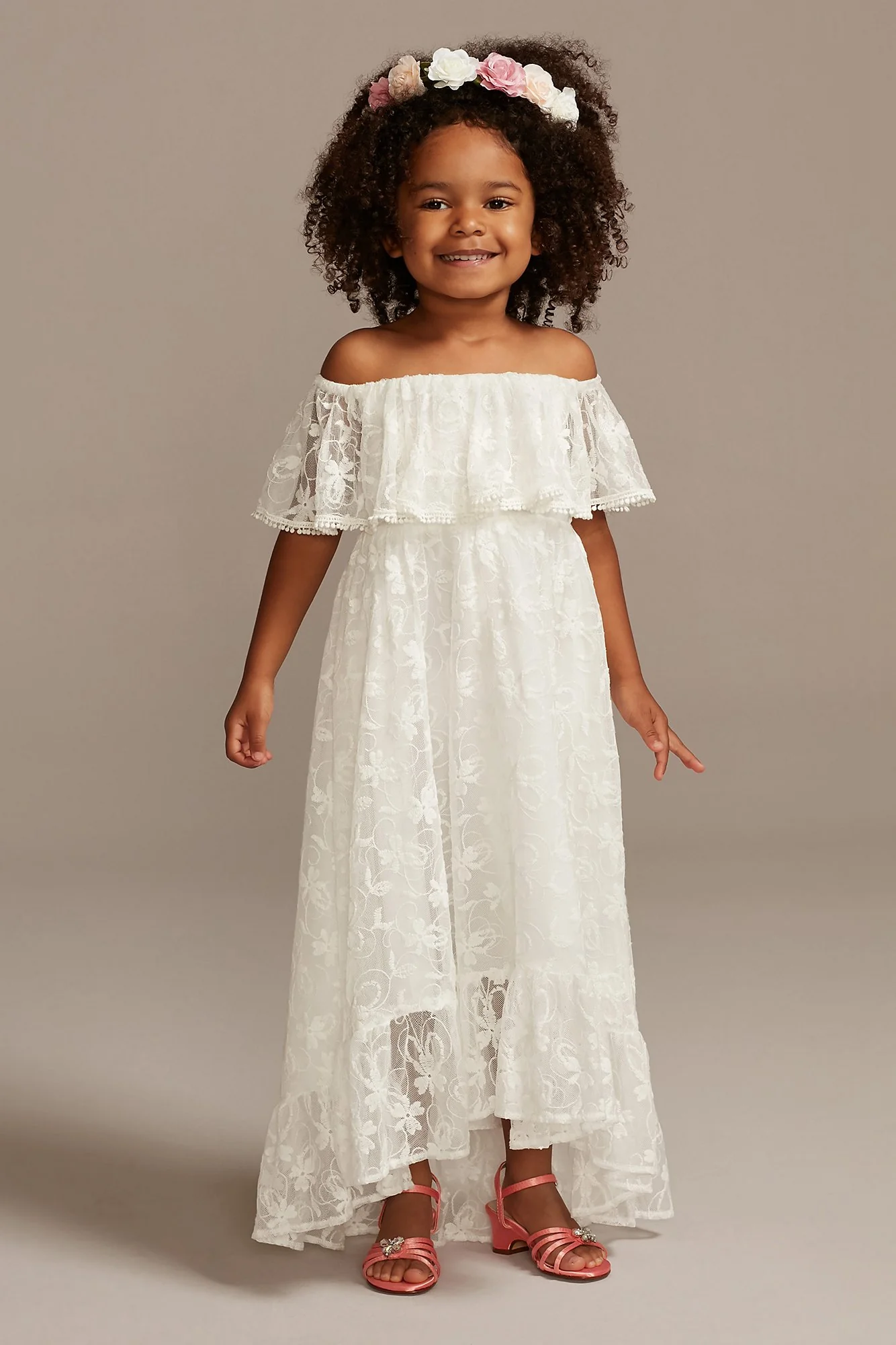 Off-the-Shoulder Lace Flower Girl Dress