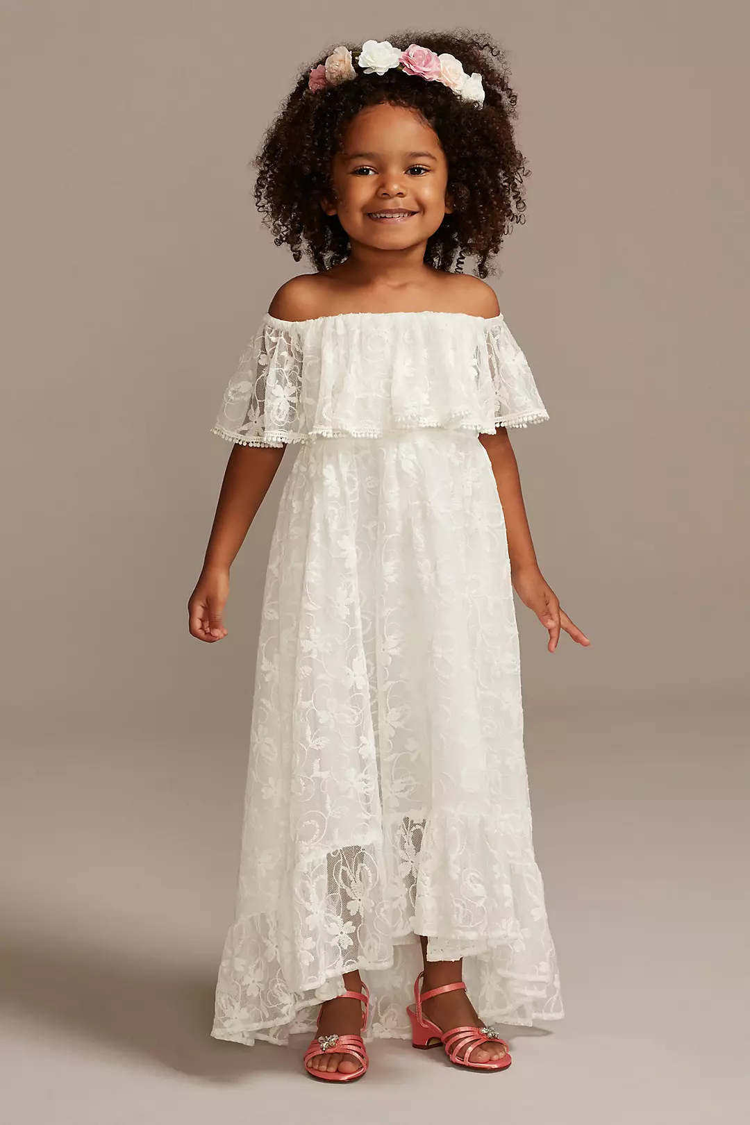 Off-the-Shoulder Lace Flower Girl Dress - Image 3
