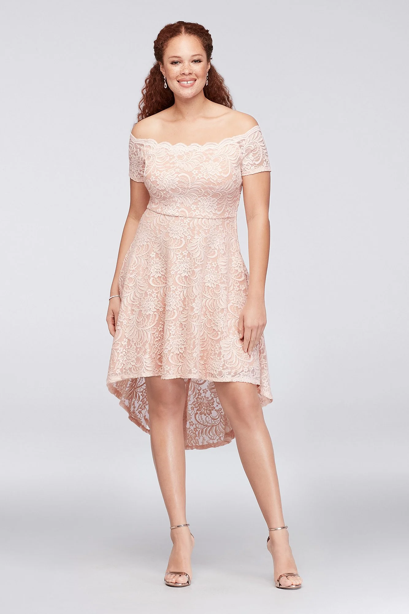 Off-the-Shoulder Lace High-Low Plus Size Dress - Image 3