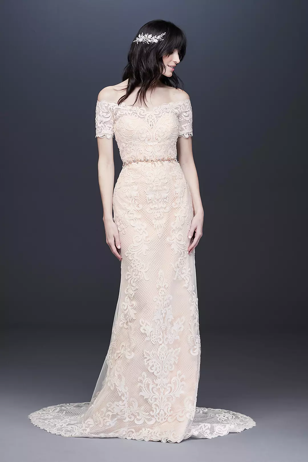 Off the Shoulder Lace Sheath Wedding Dress - Image 8