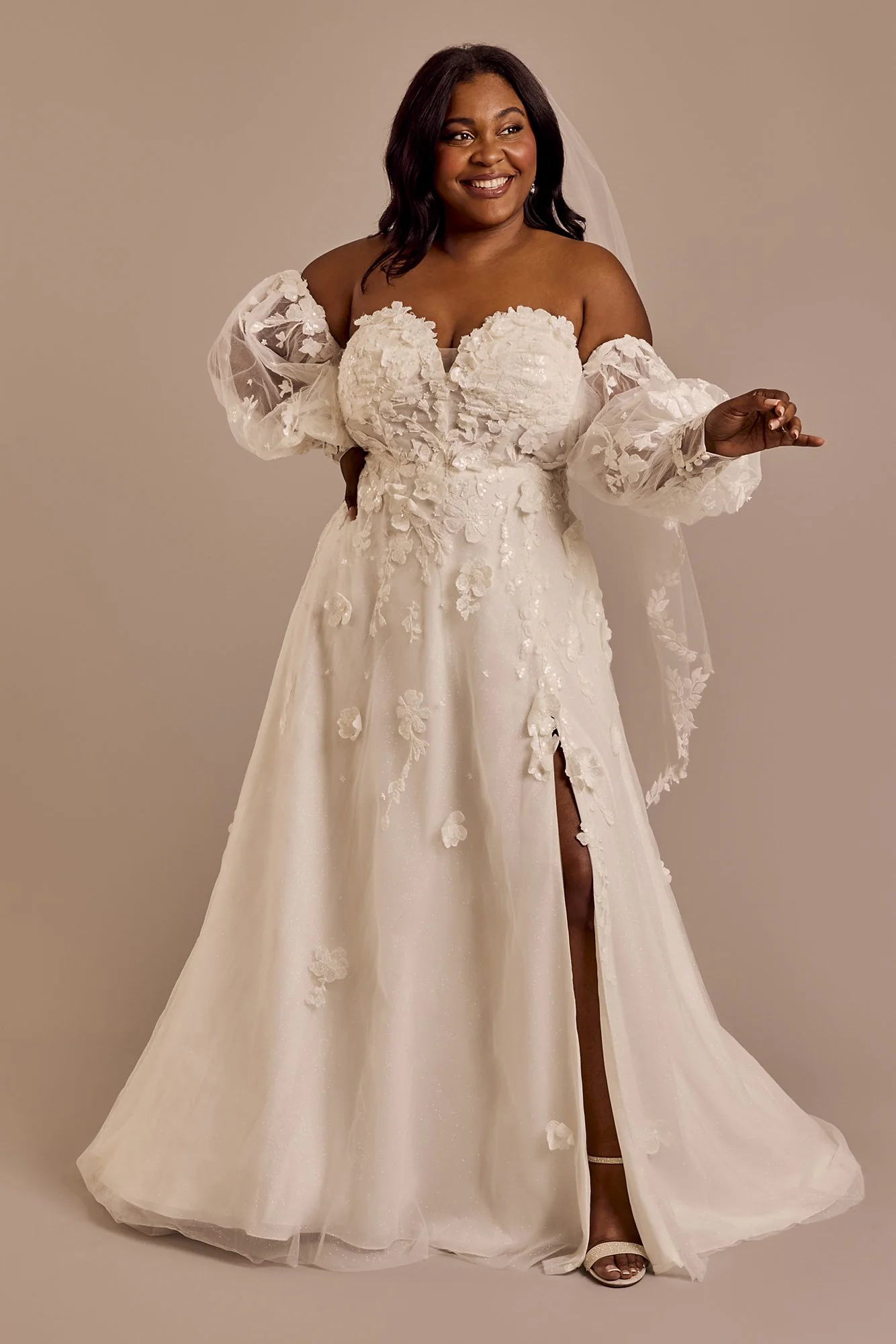 Off-the-Shoulder Long Billow Sleeve Wedding Dress