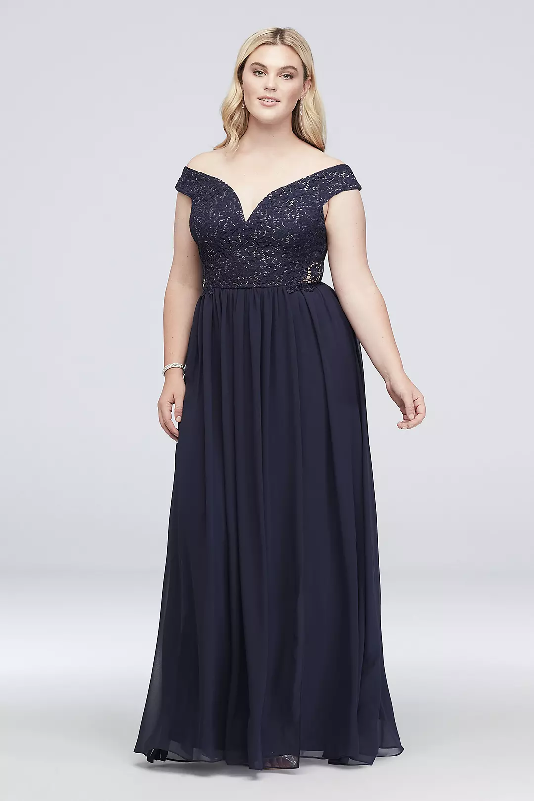 Off-the-Shoulder Metallic Lace and Chiffon Gown - Image 4