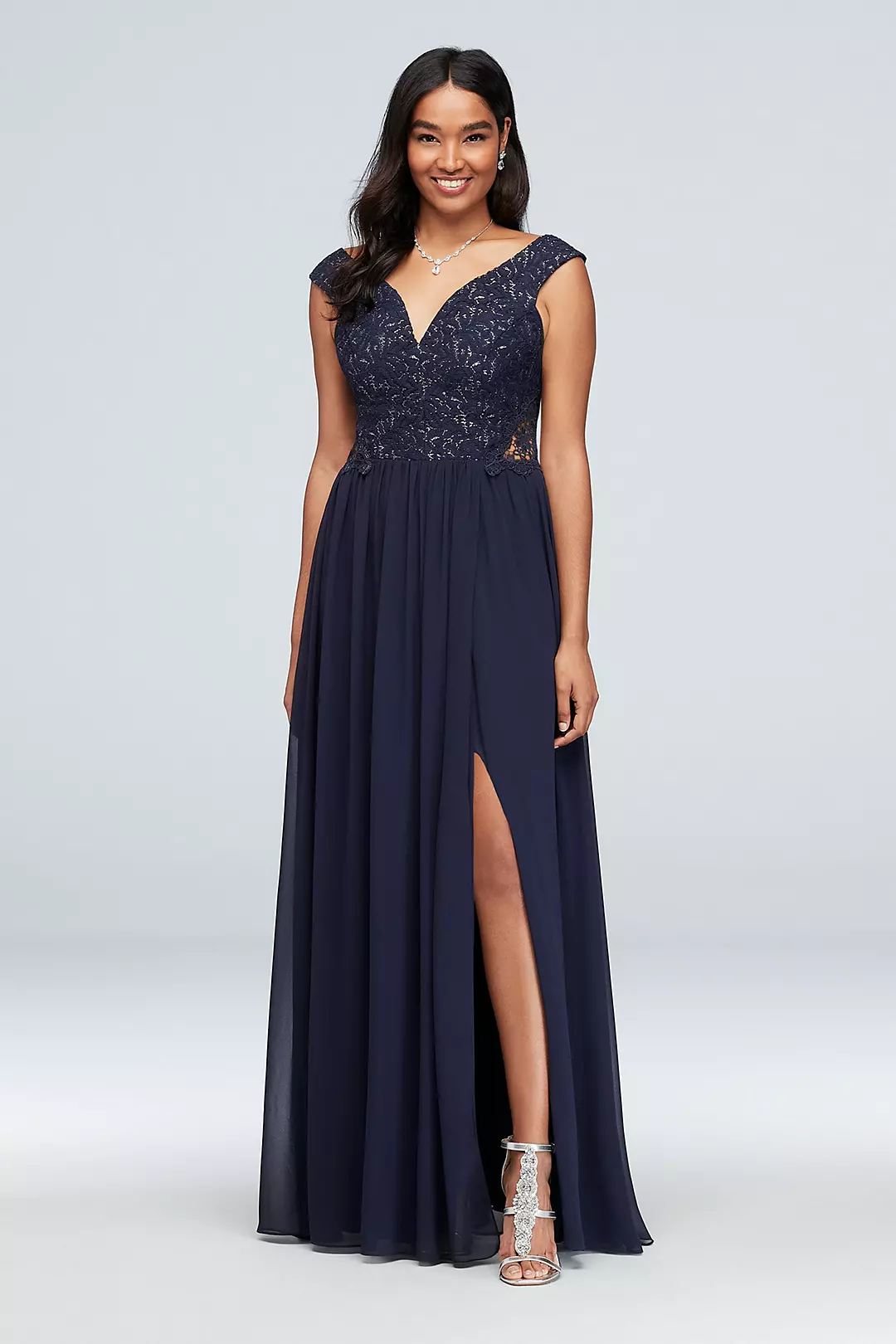 Off-the-Shoulder Metallic Lace and Chiffon Gown - Image 5
