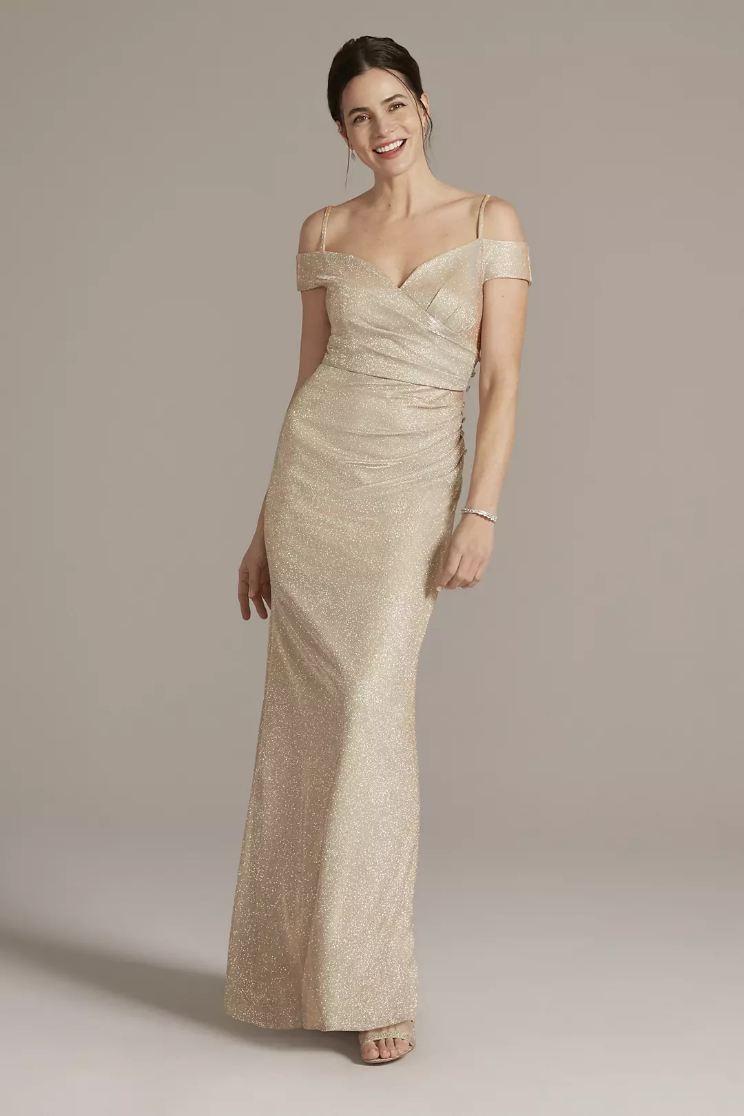 Off-the-Shoulder Metallic Sheath Gown - Image 5