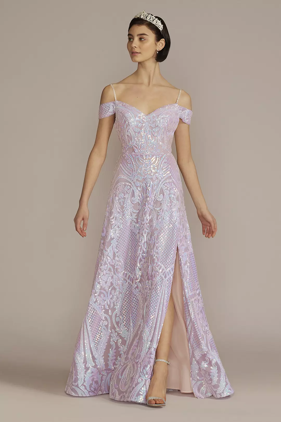 Off-the-Shoulder Patterned A-Line with Slit - Image 9