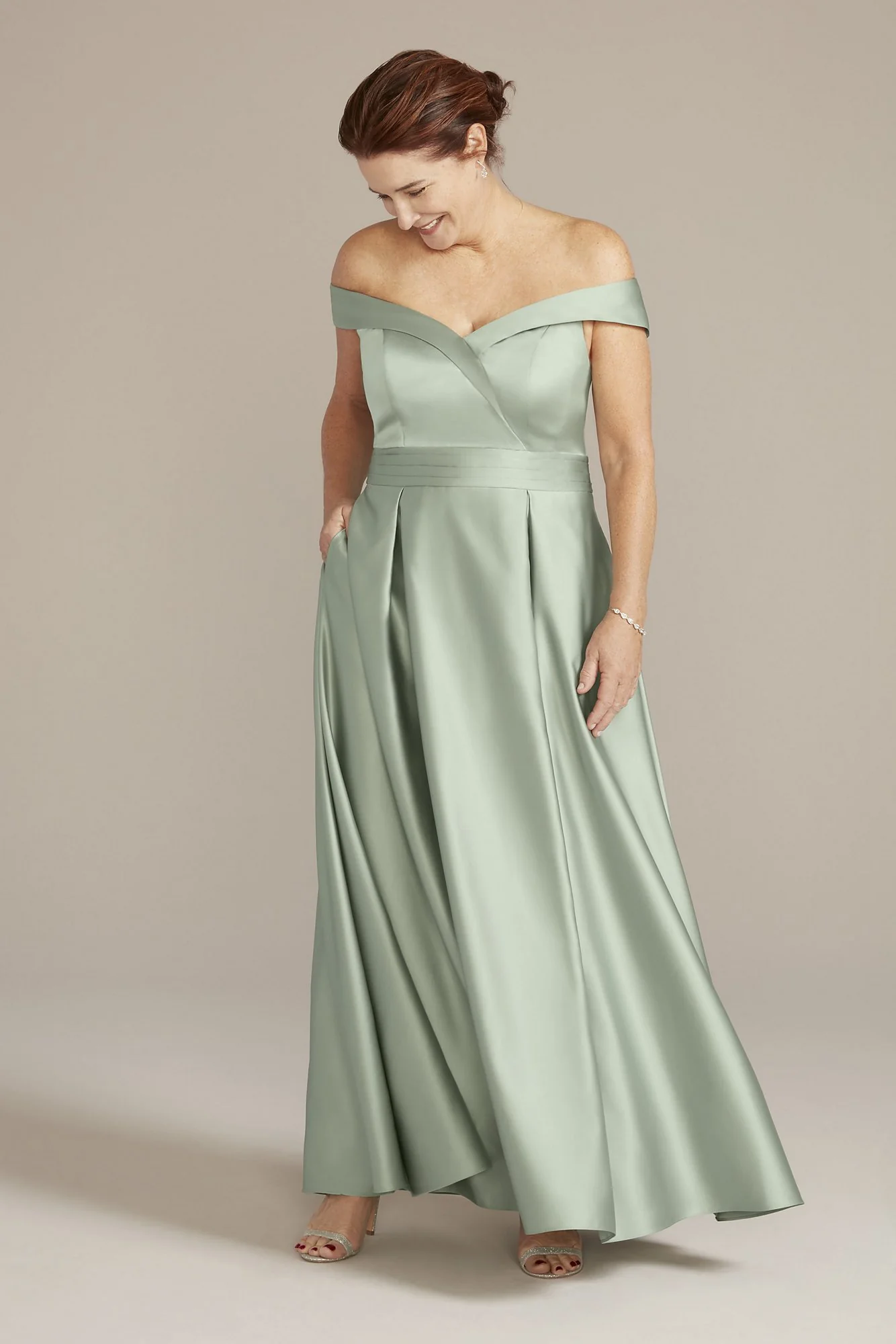Off-the-Shoulder Pleated Satin A-Line