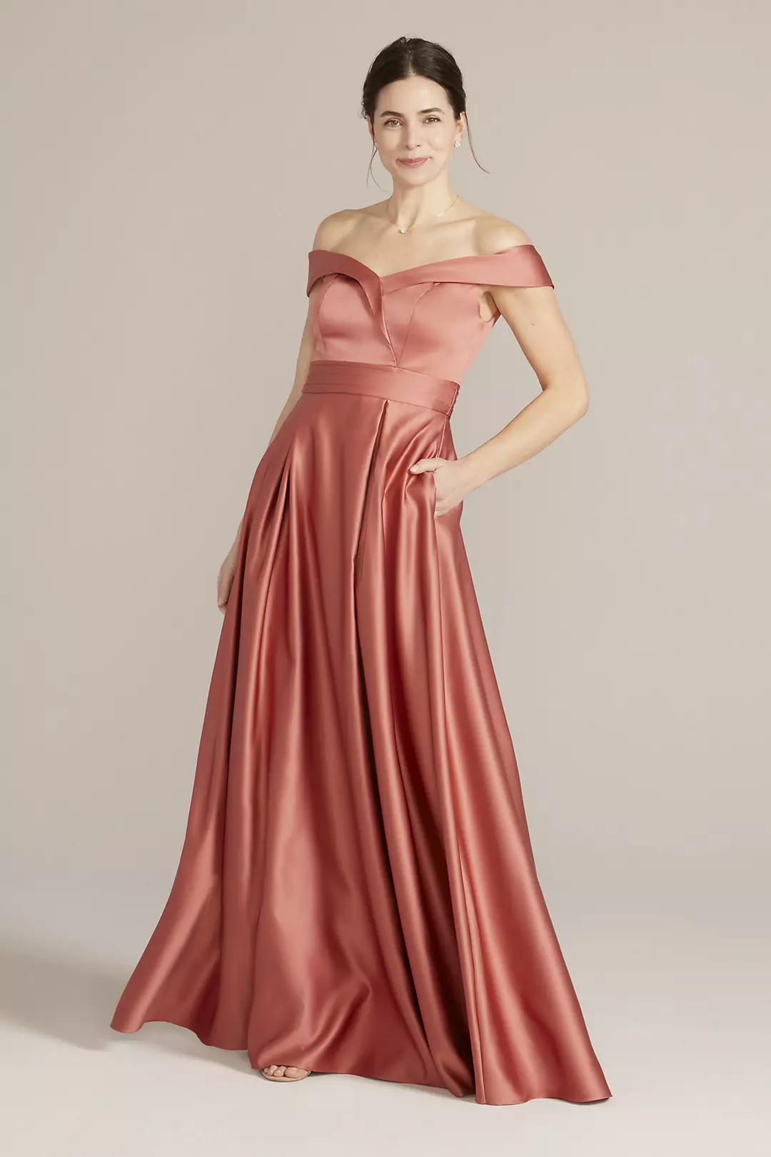Off-the-Shoulder Pleated Satin A-Line - Image 10