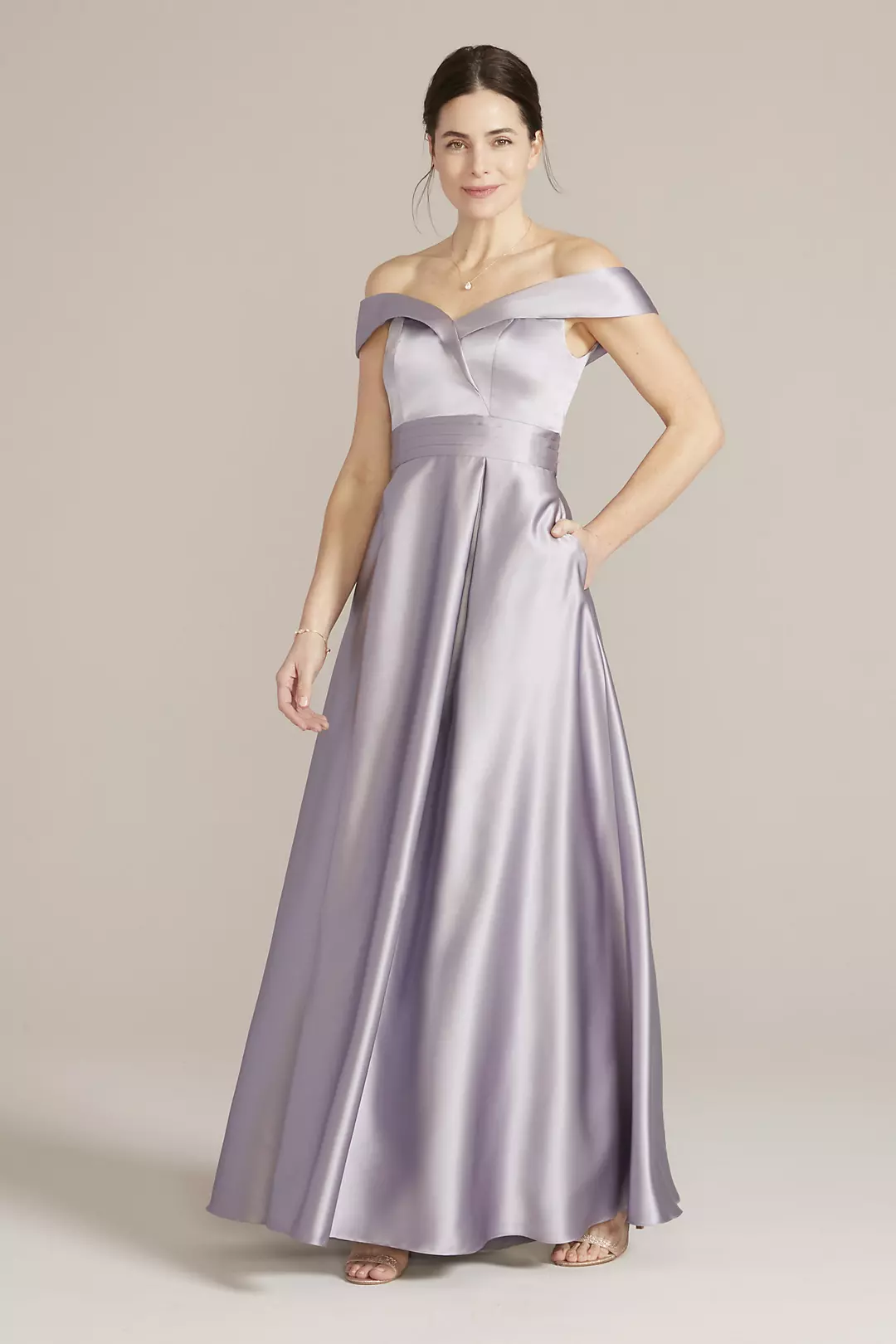 Off-the-Shoulder Pleated Satin A-Line - Image 5