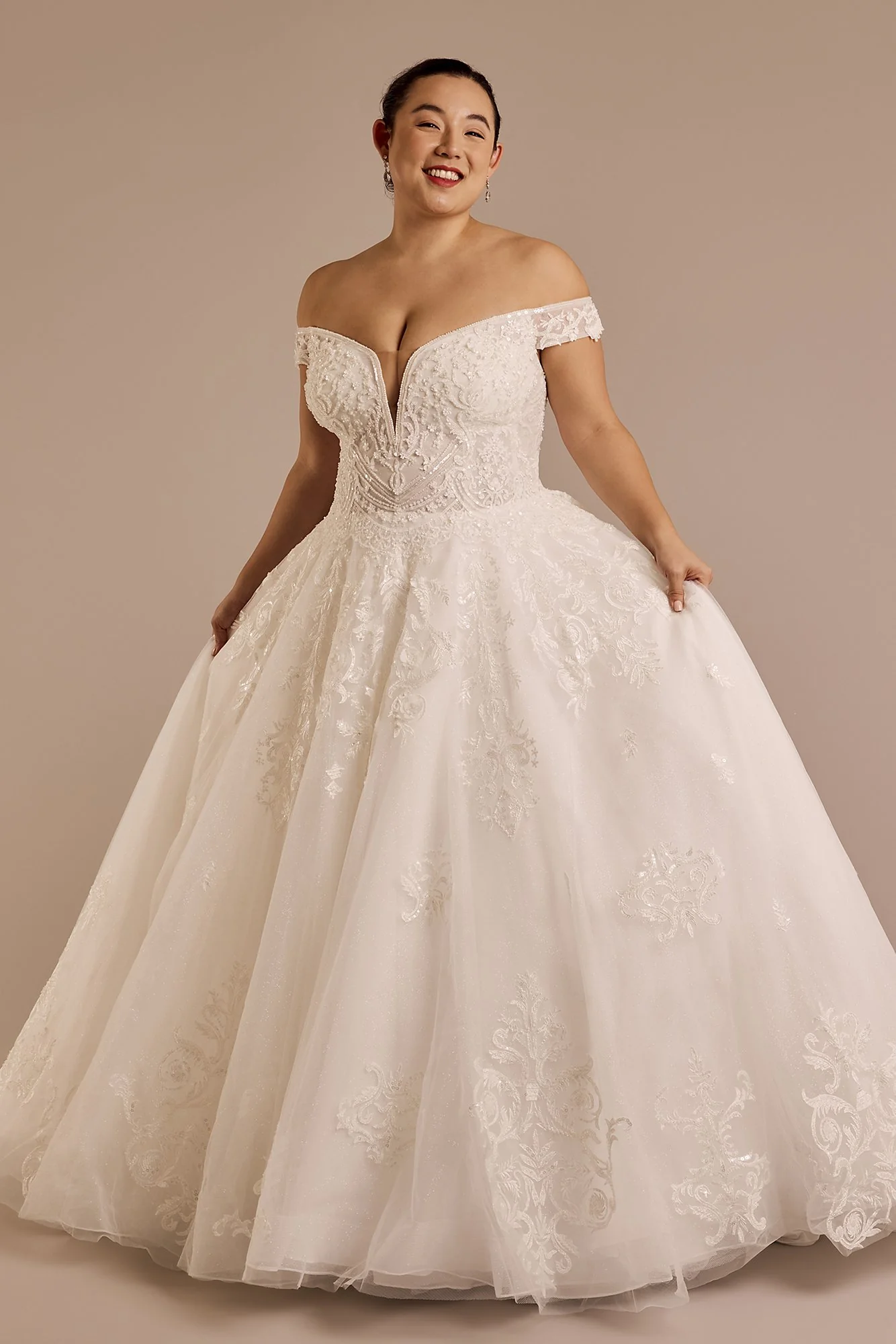Off-the-Shoulder Plunge Ball Gown Wedding Dress - Image 2