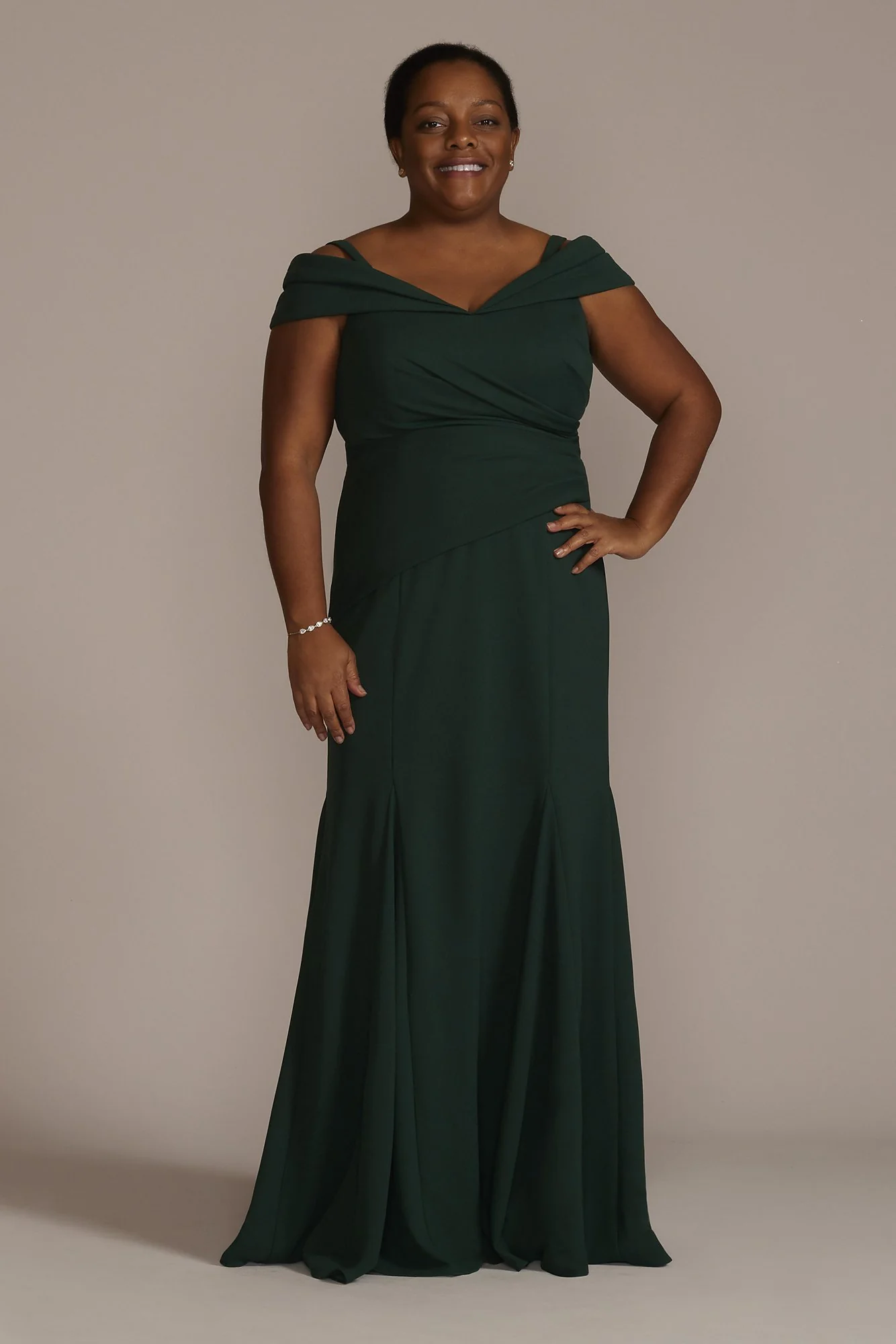 Off-the-Shoulder Ruched Crepe Mermaid Dress - Image 3