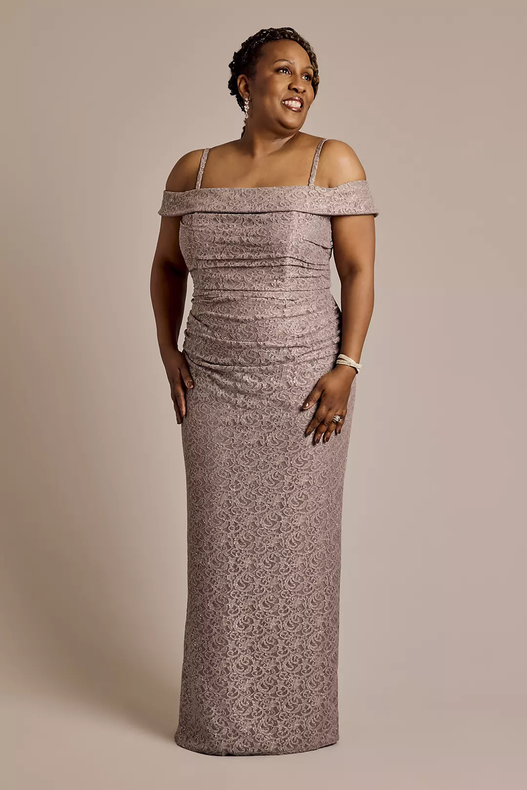 Off-the-Shoulder Ruched Lace Sheath Dress - Image 3