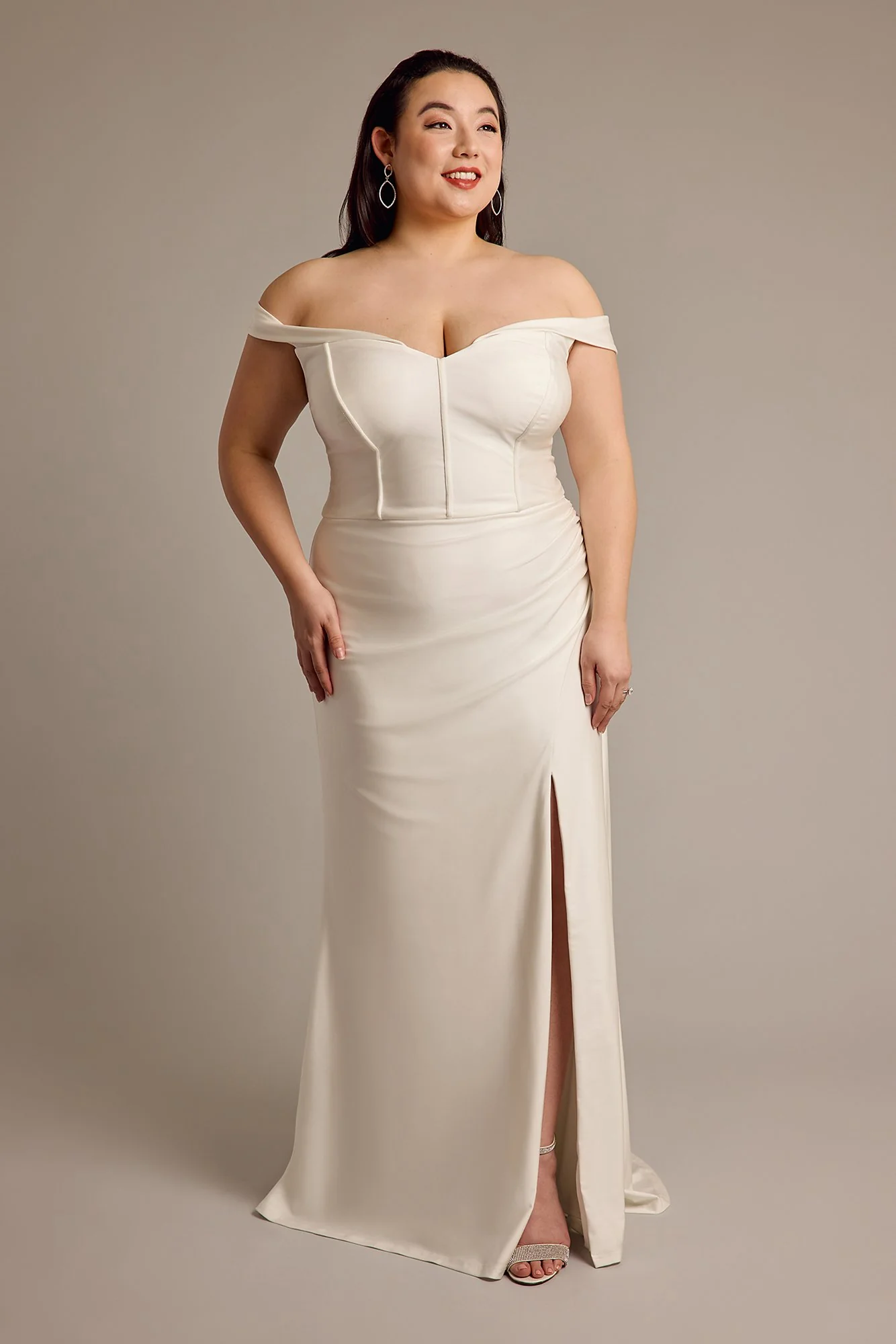 Off-the-Shoulder Sculpting Satin Wedding Dress - Image 3