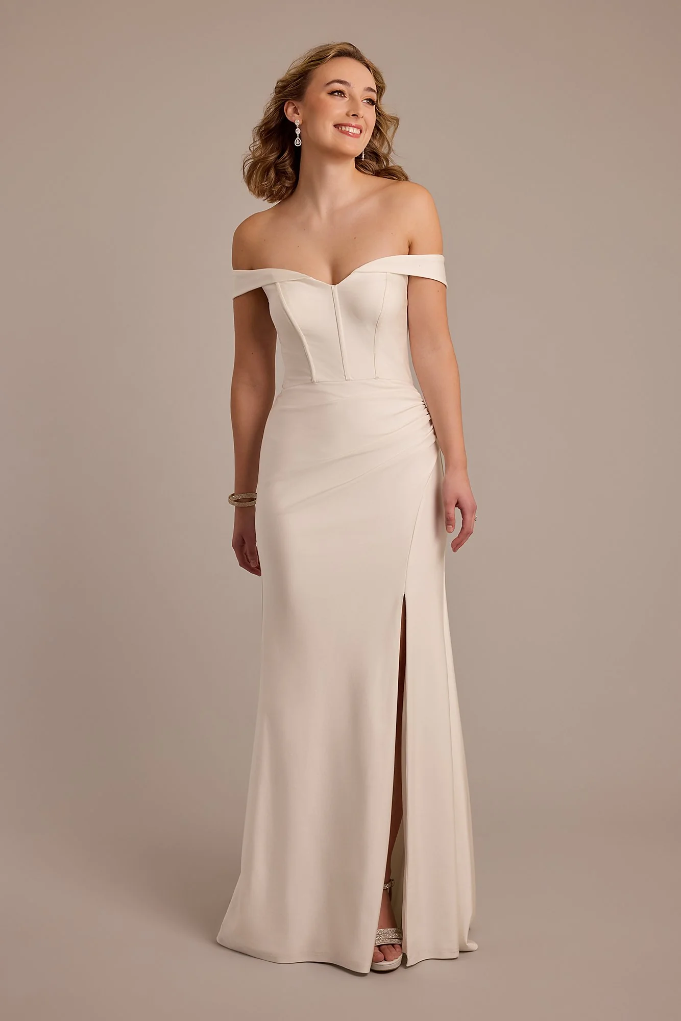 Off-the-Shoulder Sculpting Satin Wedding Dress - Image 5