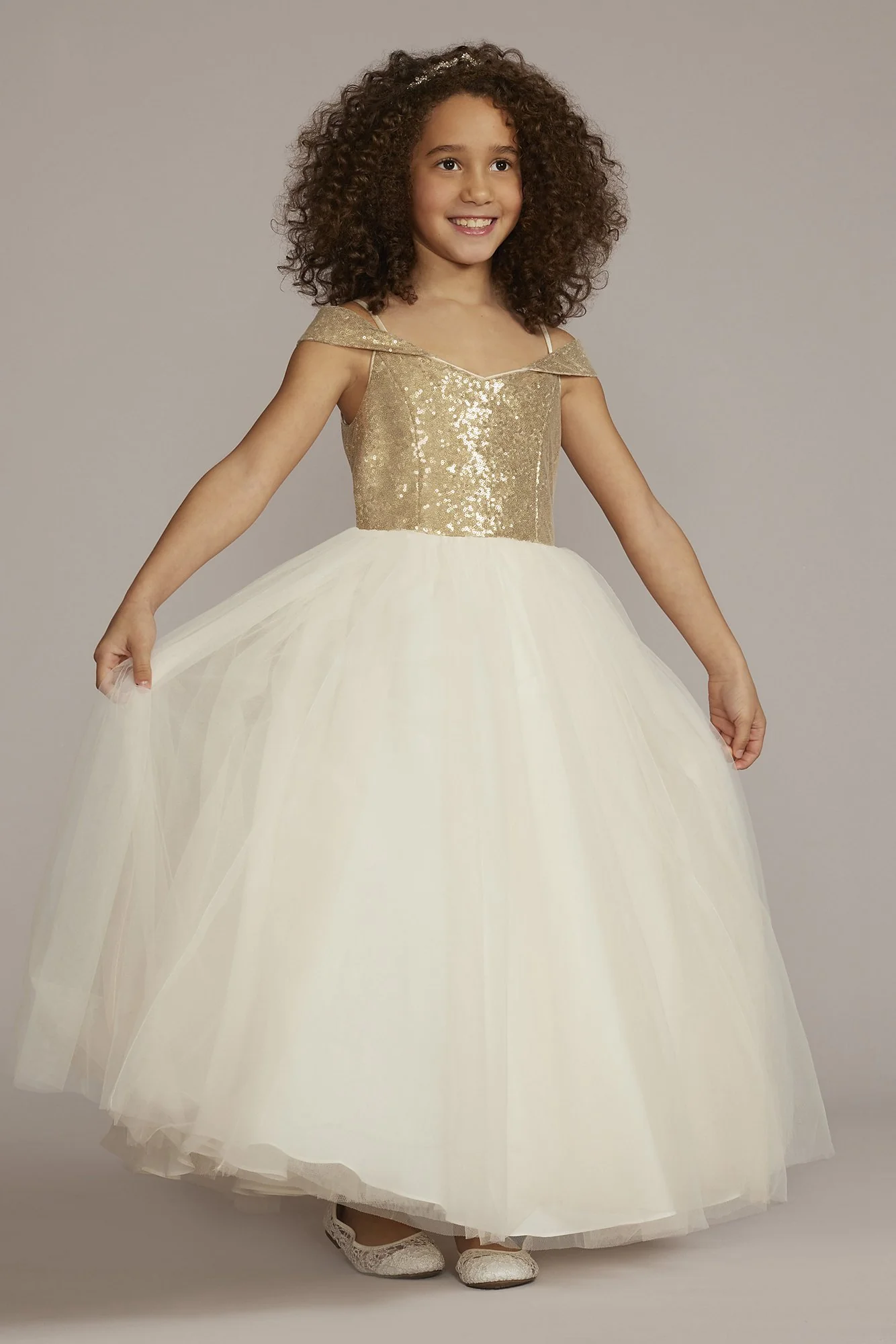 Off-the-Shoulder Sequin Bodice Flower Girl Dress - Image 2