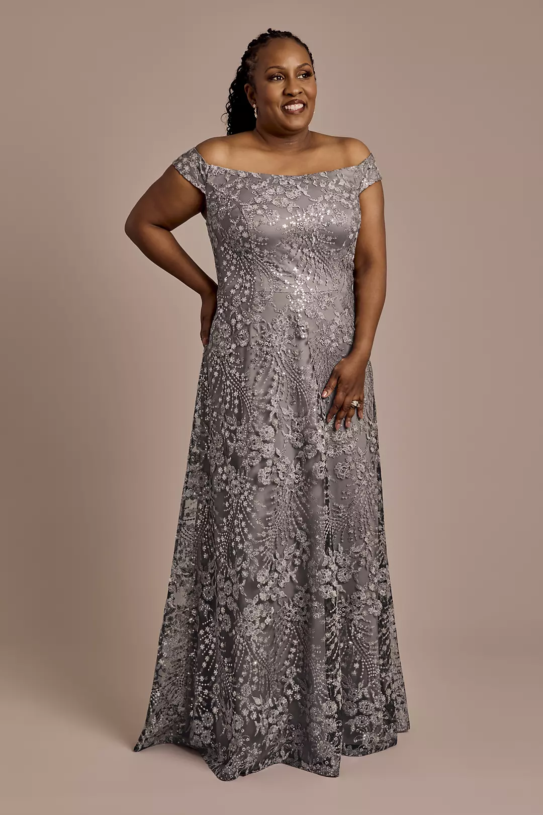 Off-the-Shoulder Sequin Embroidered A-Line Dress - Image 2