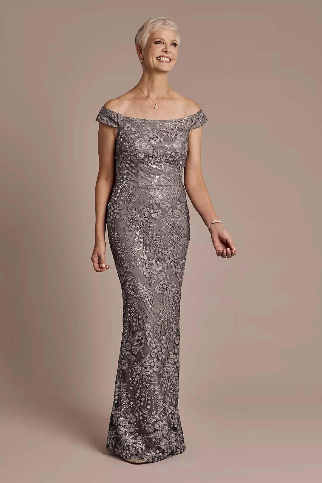 Off-the-Shoulder Sequin Embroidered Sheath Dress - Image 5