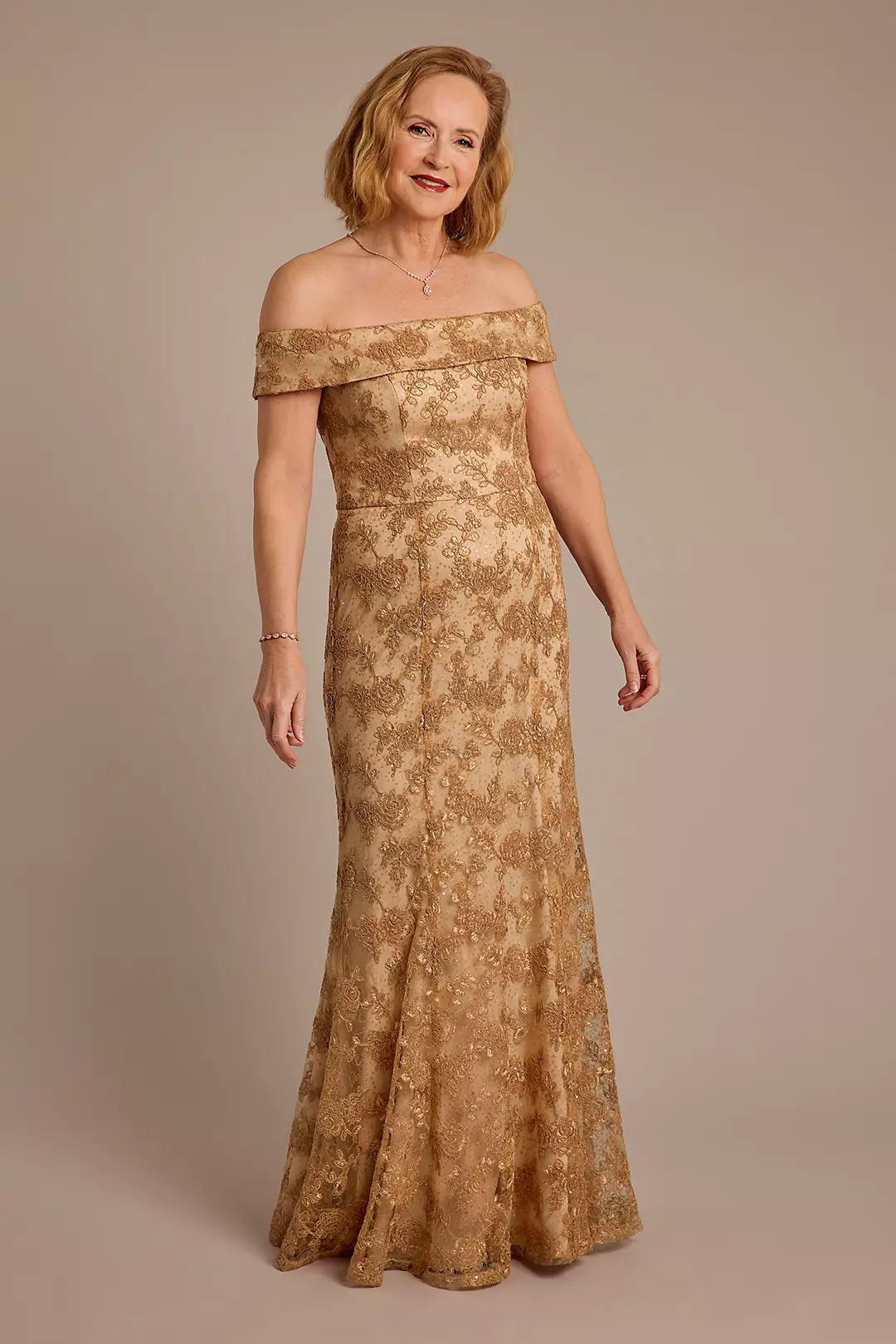 Off-the-Shoulder Sequin Lace Mermaid Dress - Image 4