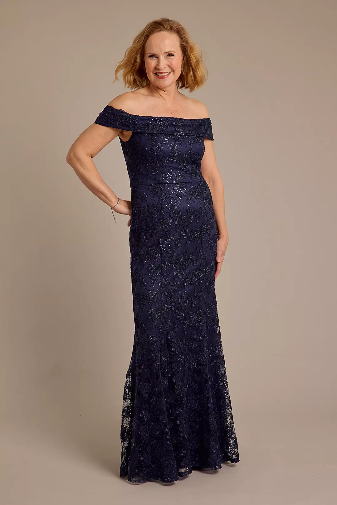 Off-the-Shoulder Sequin Lace Mermaid Dress - Image 5