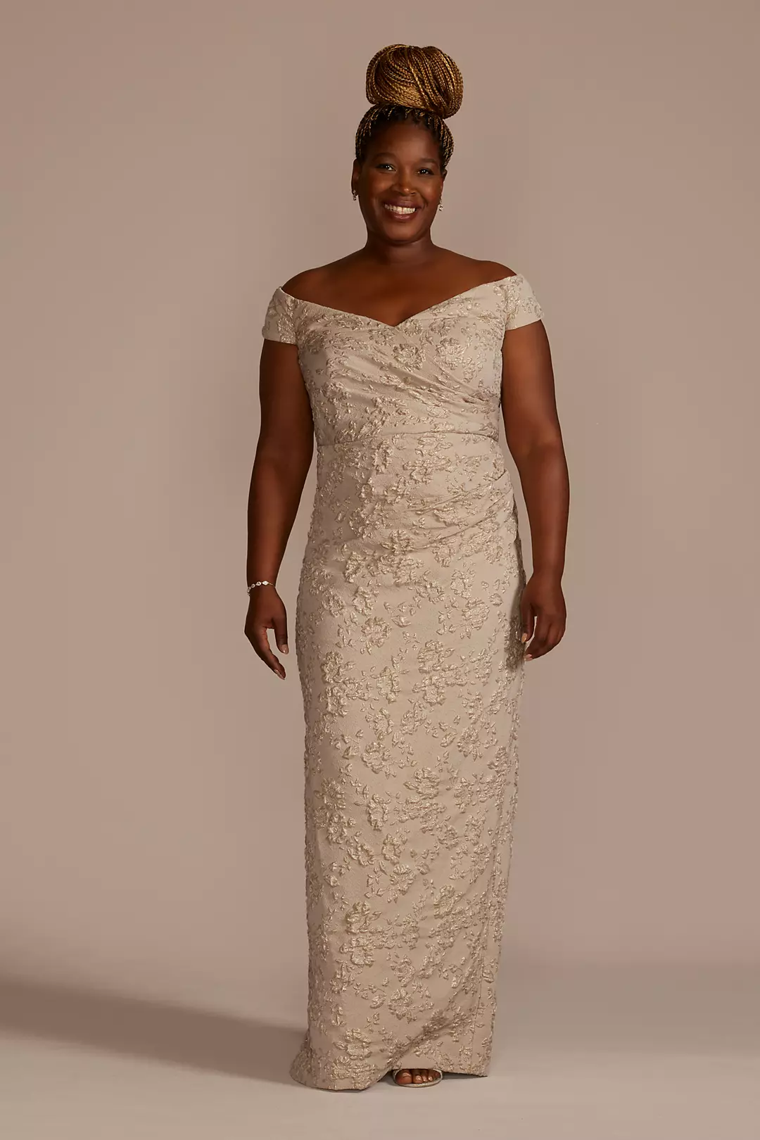 Off-the-Shoulder Stretch Metallic Jacquard Dress - Image 5