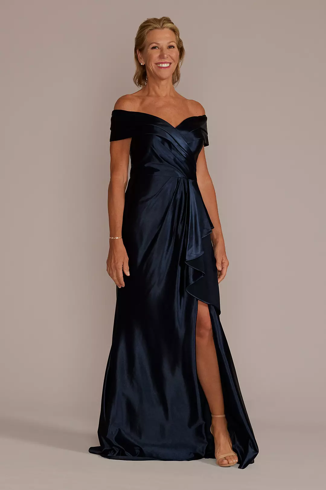Off-the-Shoulder Stretch Satin Gown with Ruffle - Image 5