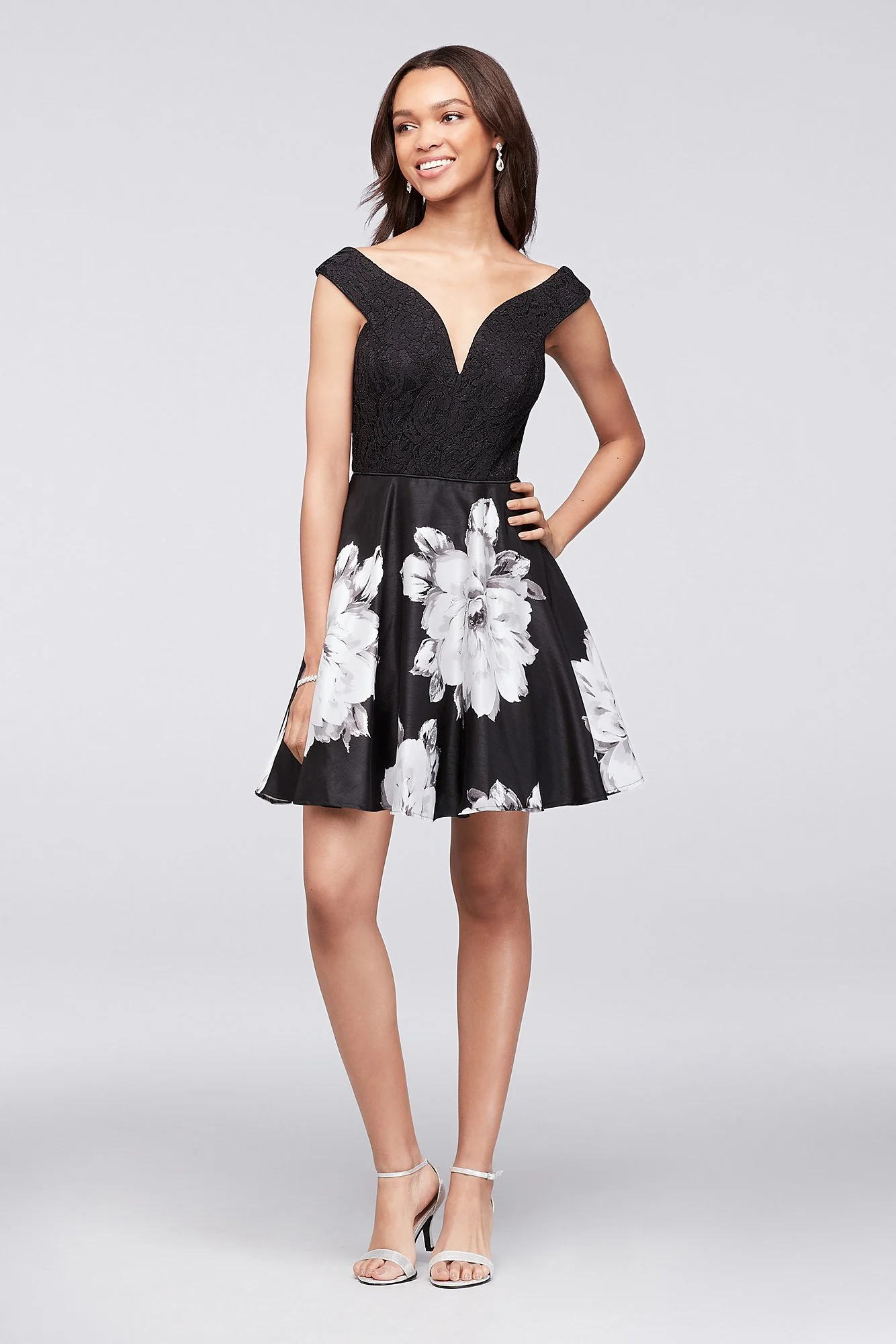 Off-the-Shoulder Sweetheart Fit-and-Flare Dress