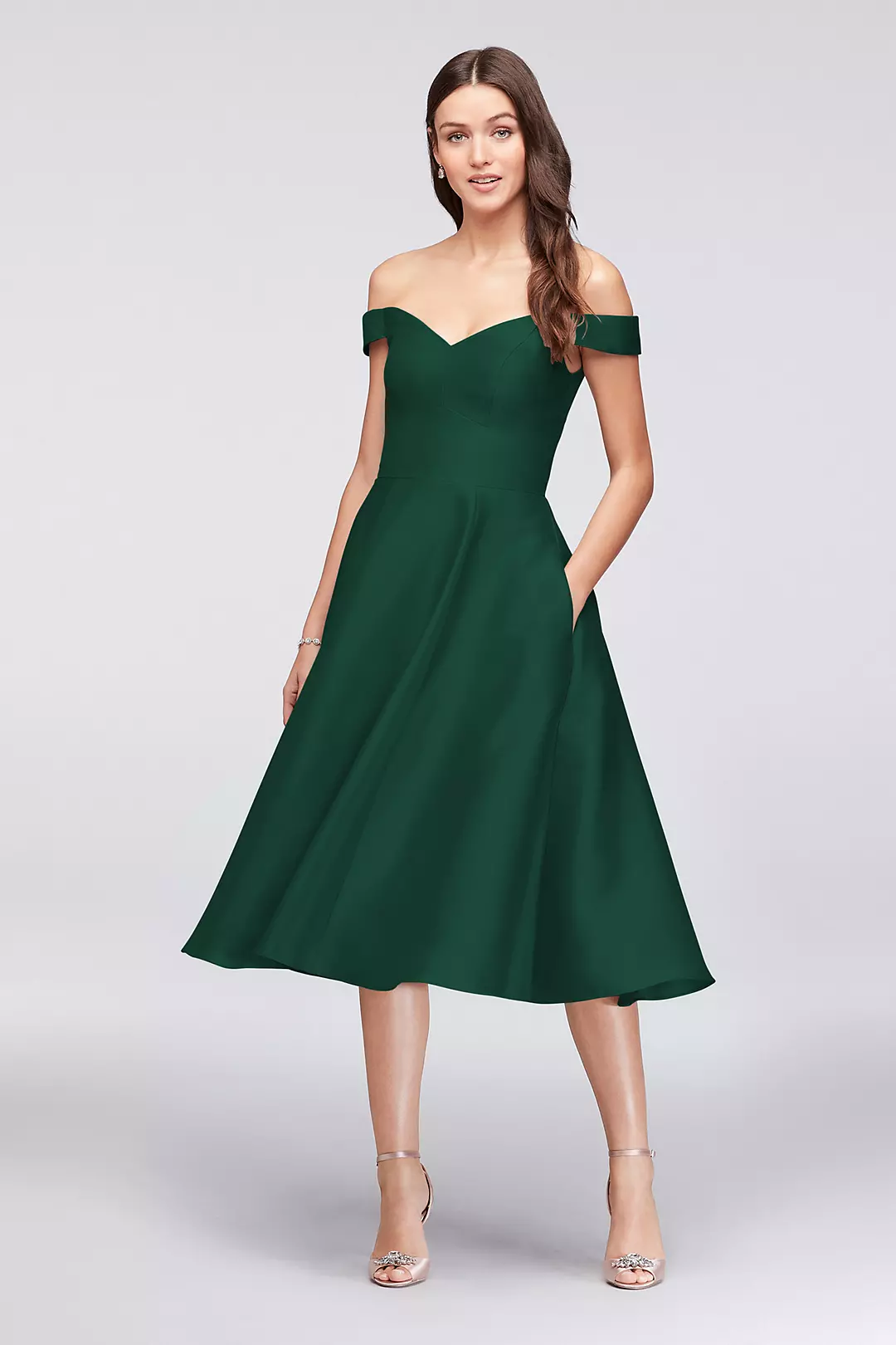Off-the-Shoulder Tea-Length Bridesmaid Dress - Image 22