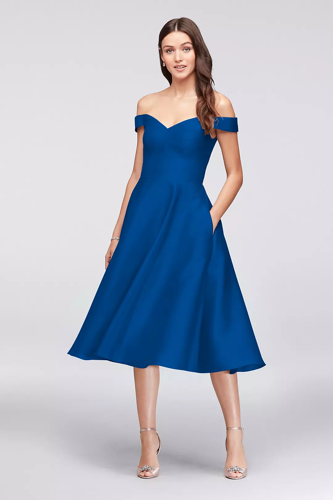 Off-the-Shoulder Tea-Length Bridesmaid Dress - Image 23
