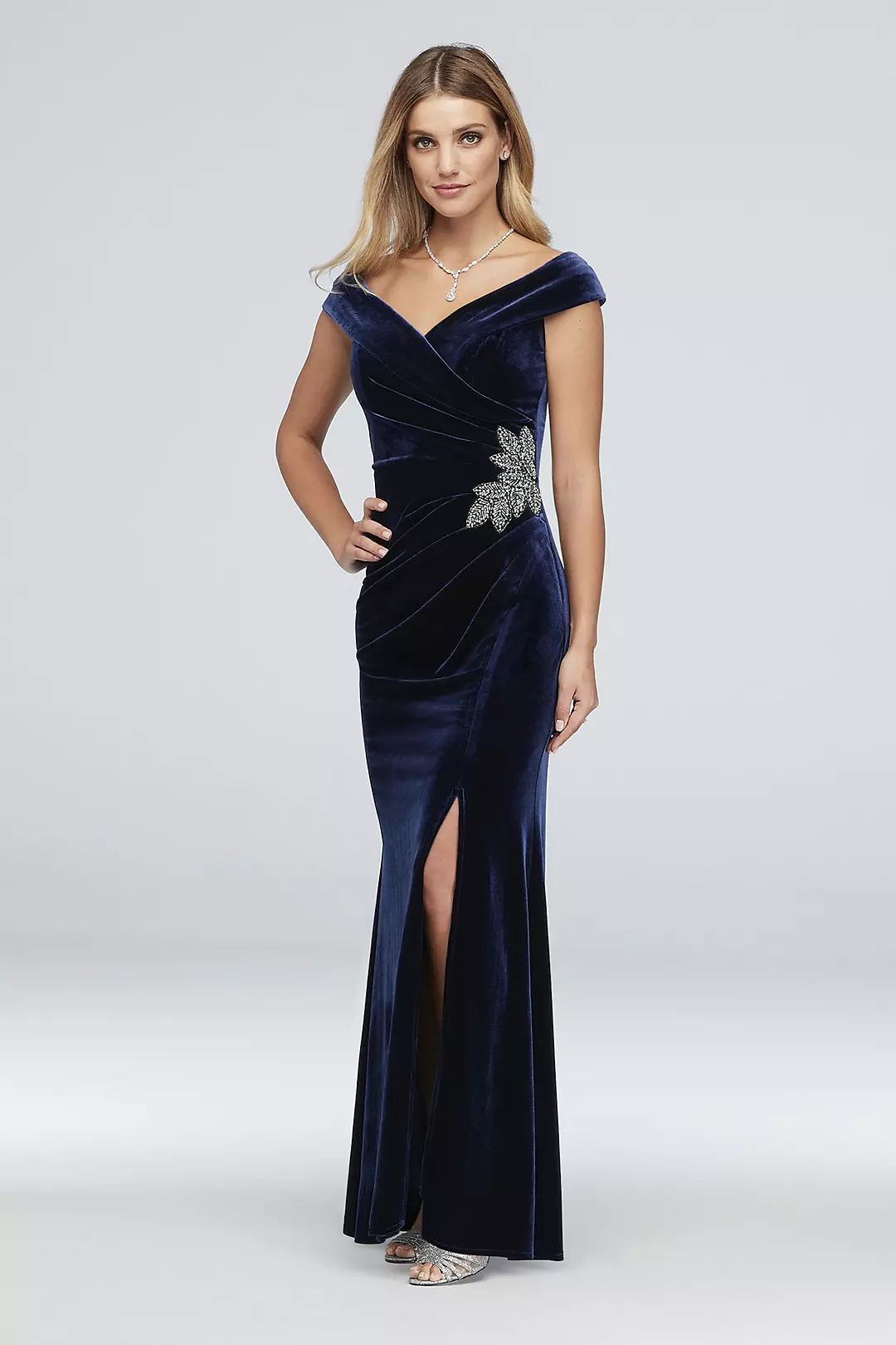 Off-the-Shoulder Velvet Gown with Beaded Detail - Image 17
