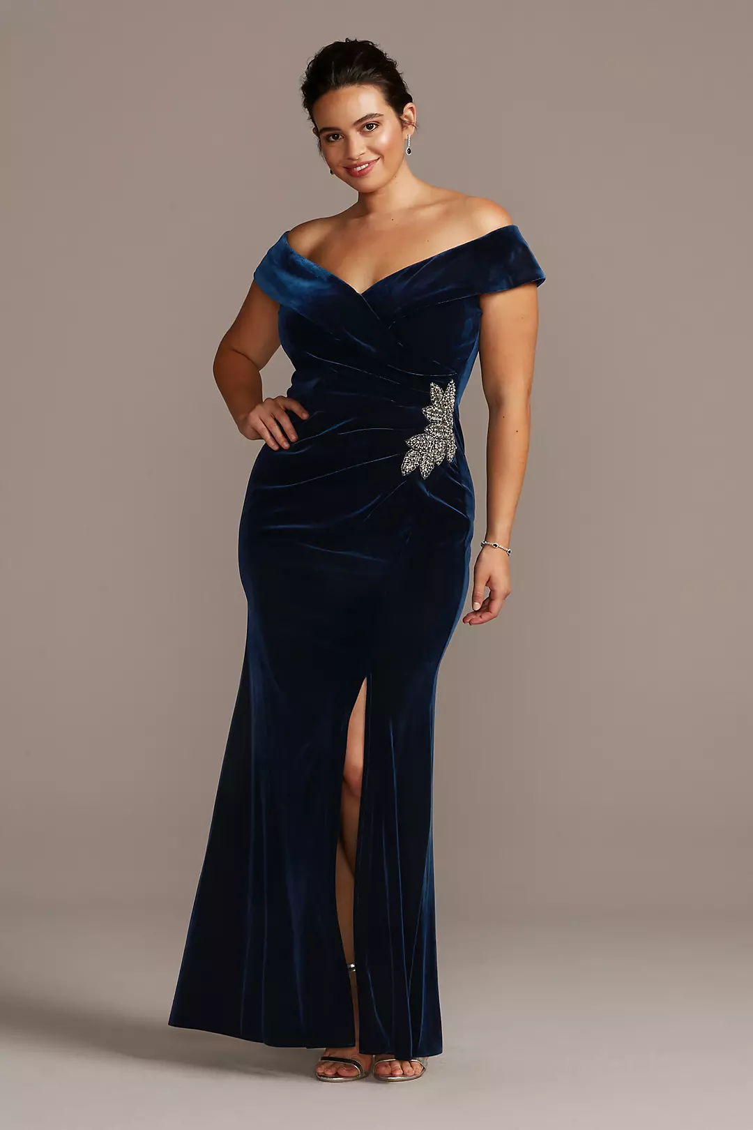 Off-the-Shoulder Velvet Gown with Beaded Detail - Image 26