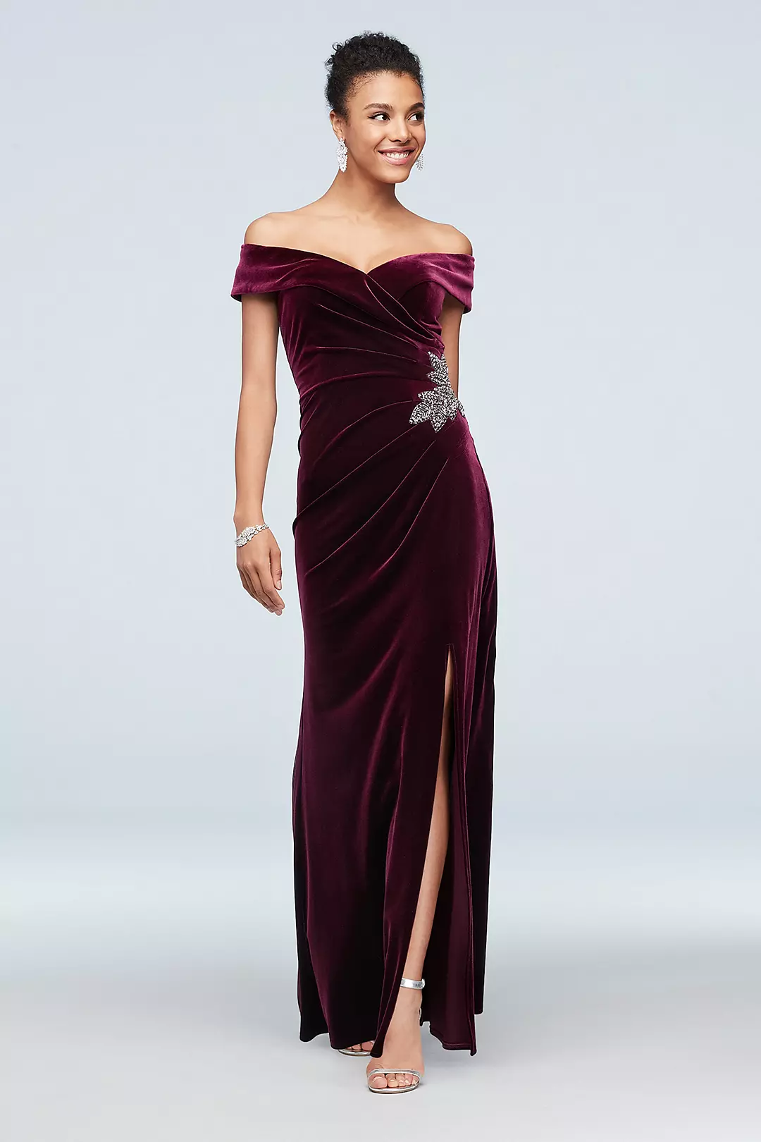 Off-the-Shoulder Velvet Gown with Beaded Detail - Image 28