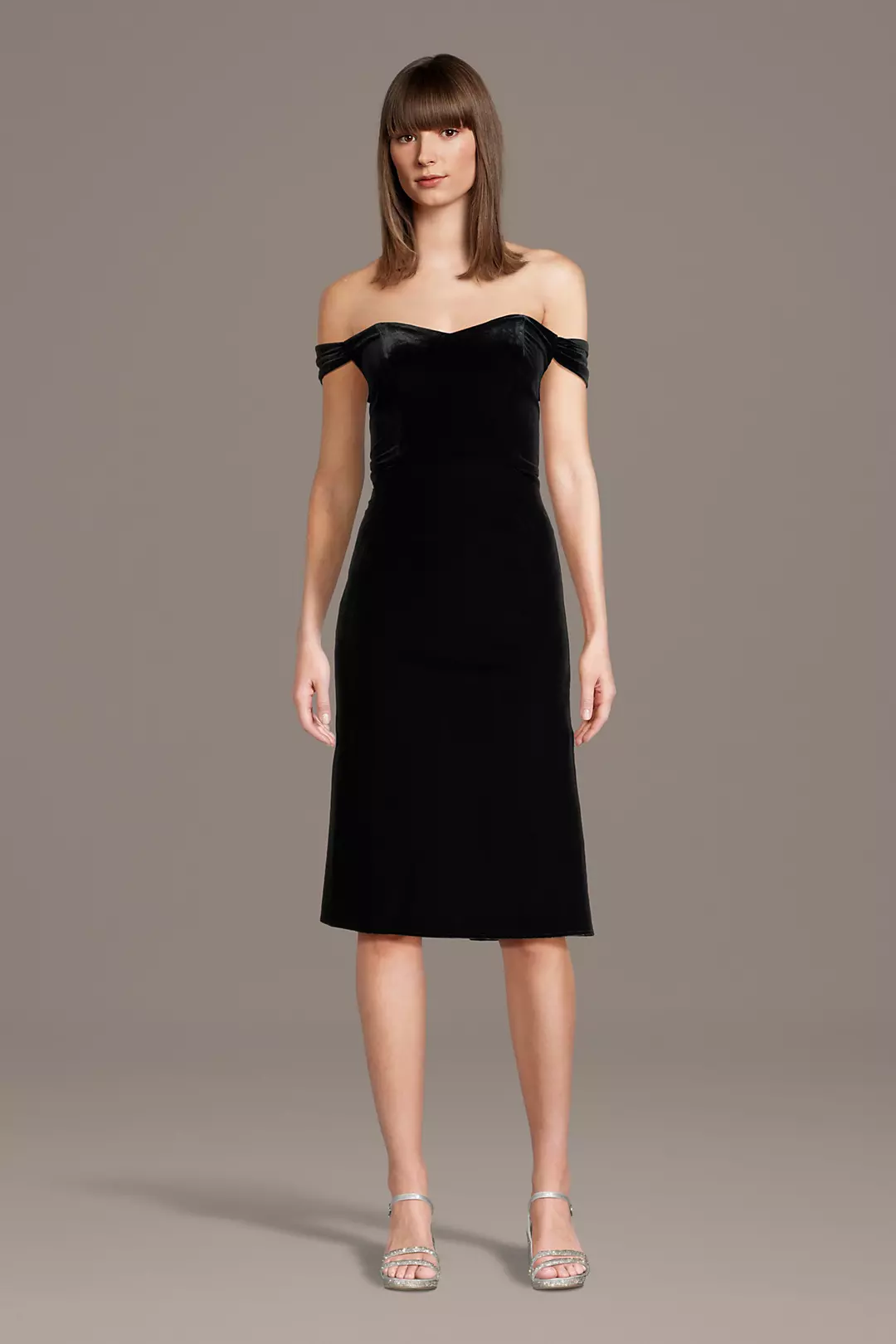 Off-the-Shoulder Velvet Pencil Midi Dress - Image 3