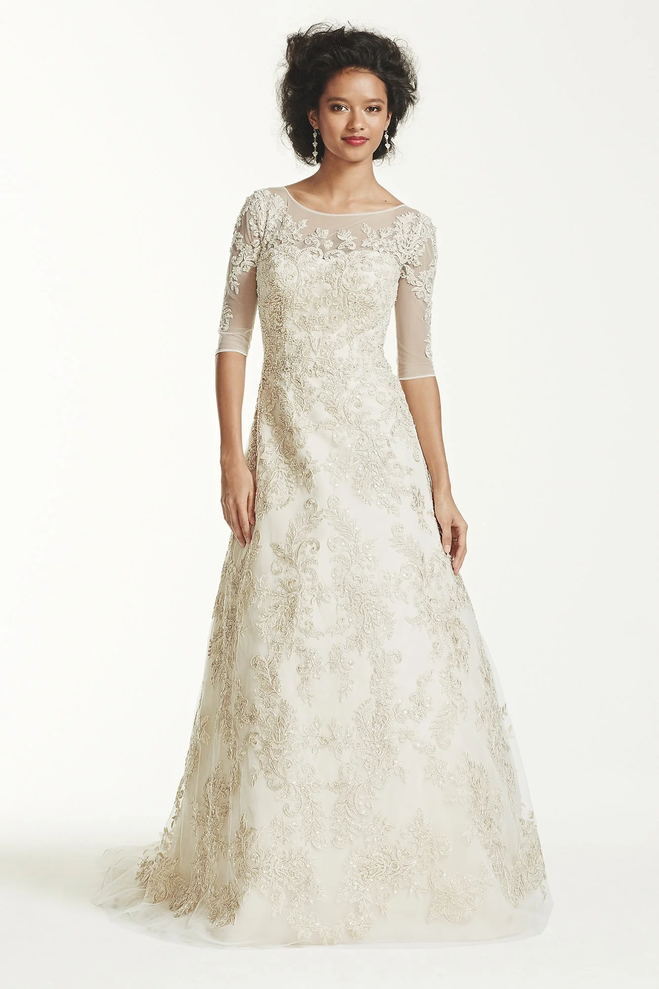 Oleg Cassini 3/4 Sleeve Lace Wedding Dress - Image 2