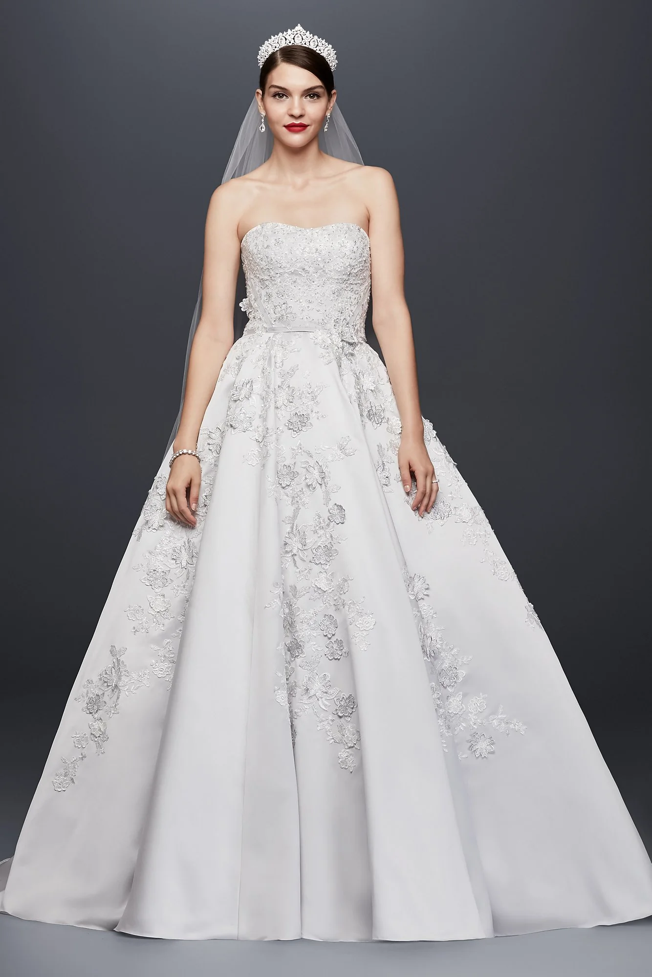 Oleg Cassini 3-D Floral Satin Wedding Dress