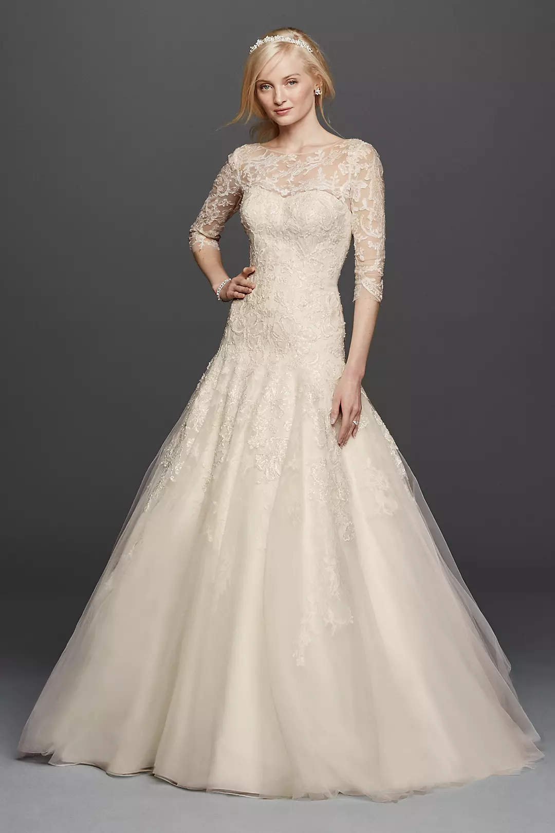 Oleg Cassini A-line Illusion Lace Wedding Dress - Image 13