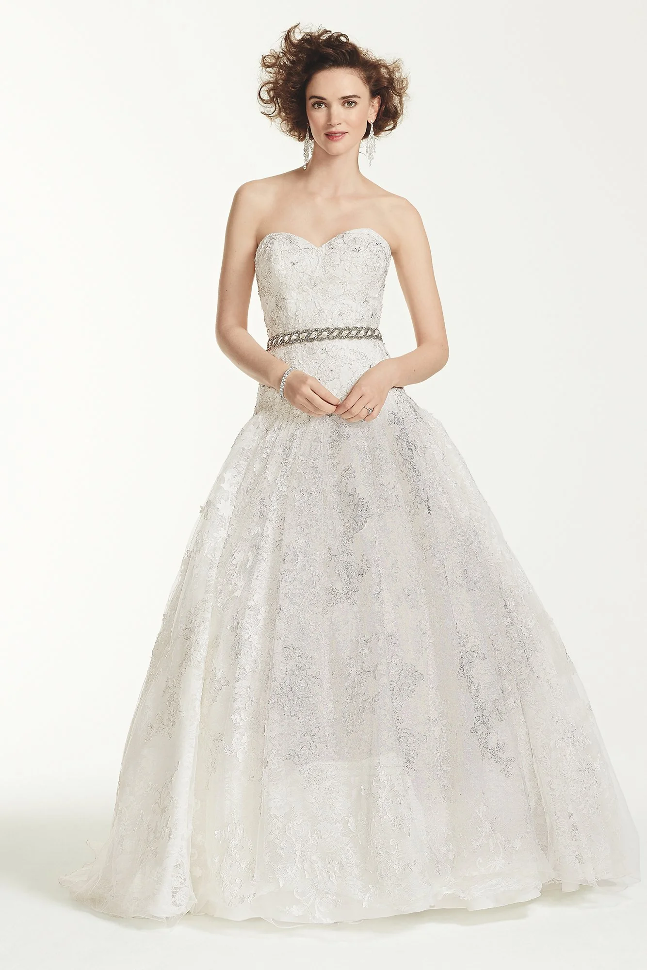 Oleg Cassini All Over Lace Beaded Wedding Dress - Image 4