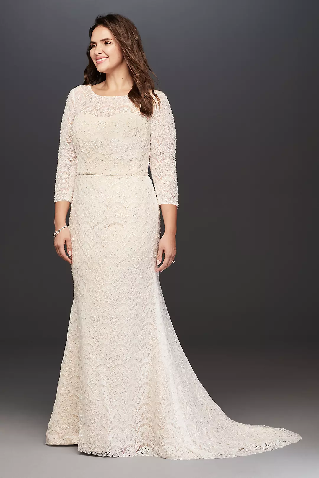 Oleg Cassini Beaded Lace 3/4 Sleeved Wedding Dress - Image 19