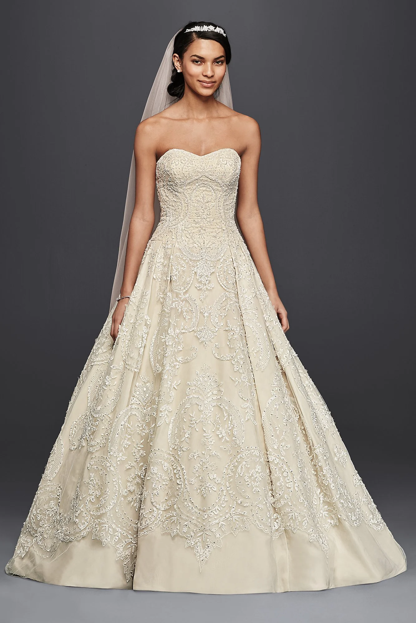 Oleg Cassini Beaded Lace Tulle Wedding Dress
