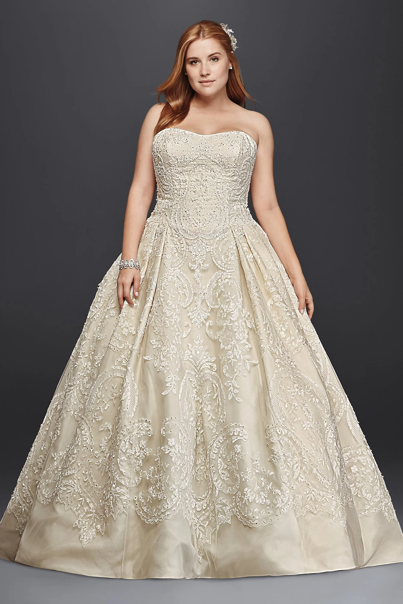 Oleg Cassini Beaded Lace Tulle Wedding Dress - Image 8