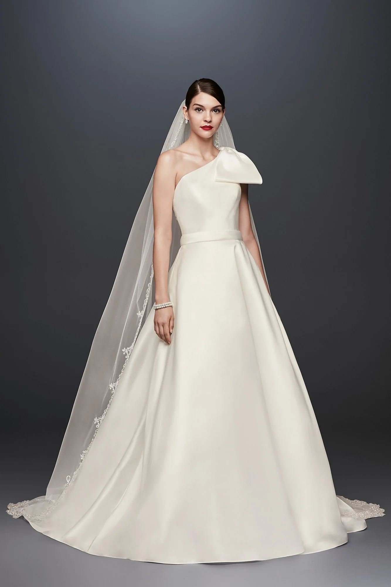 Oleg Cassini Bow-Shoulder Mikado Wedding Dress