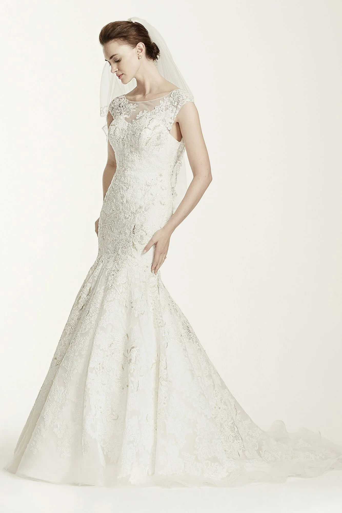 Oleg Cassini Cap Sleeve Wedding Dress with Lace - Image 2