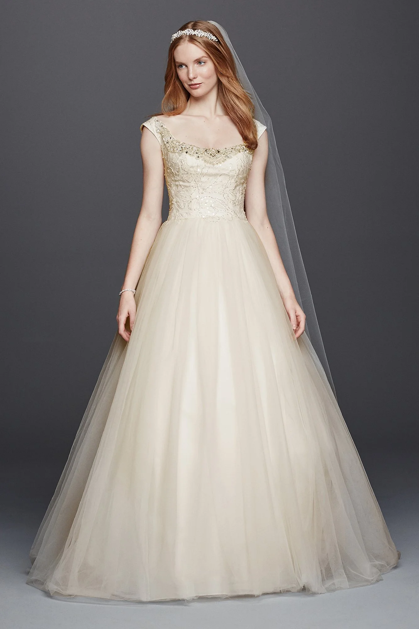 Oleg Cassini Embellished Tulle Wedding Dress