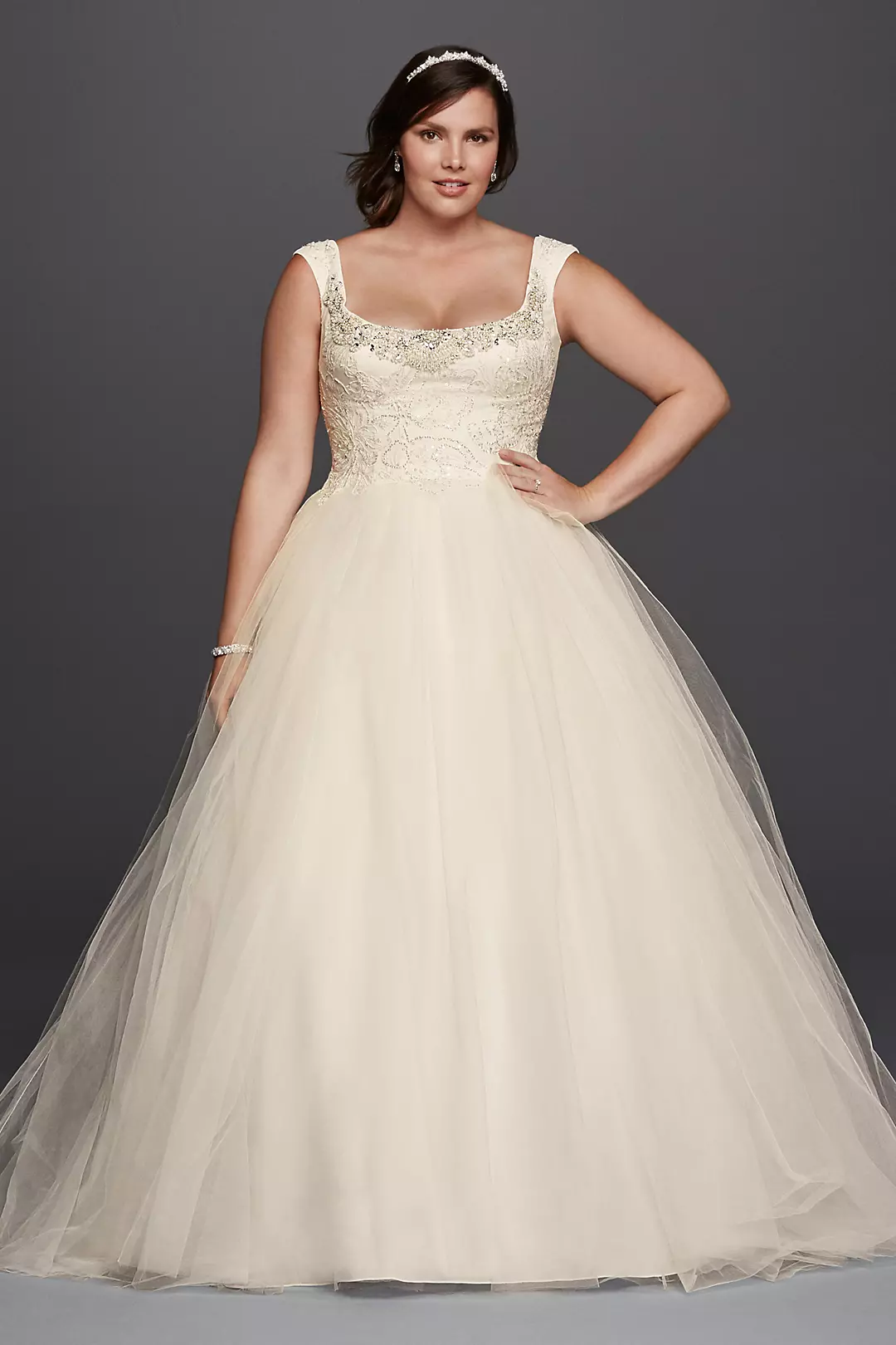 Oleg Cassini Embellished Tulle Wedding Dress - Image 5