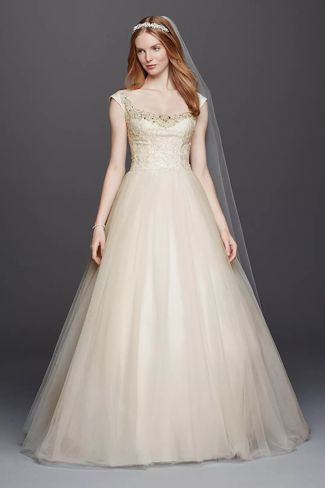 Oleg Cassini Embellished Tulle Wedding Dress - Image 7