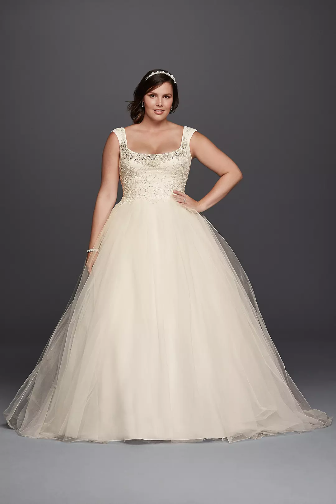 Oleg Cassini Embellished Tulle Wedding Dress - Image 9